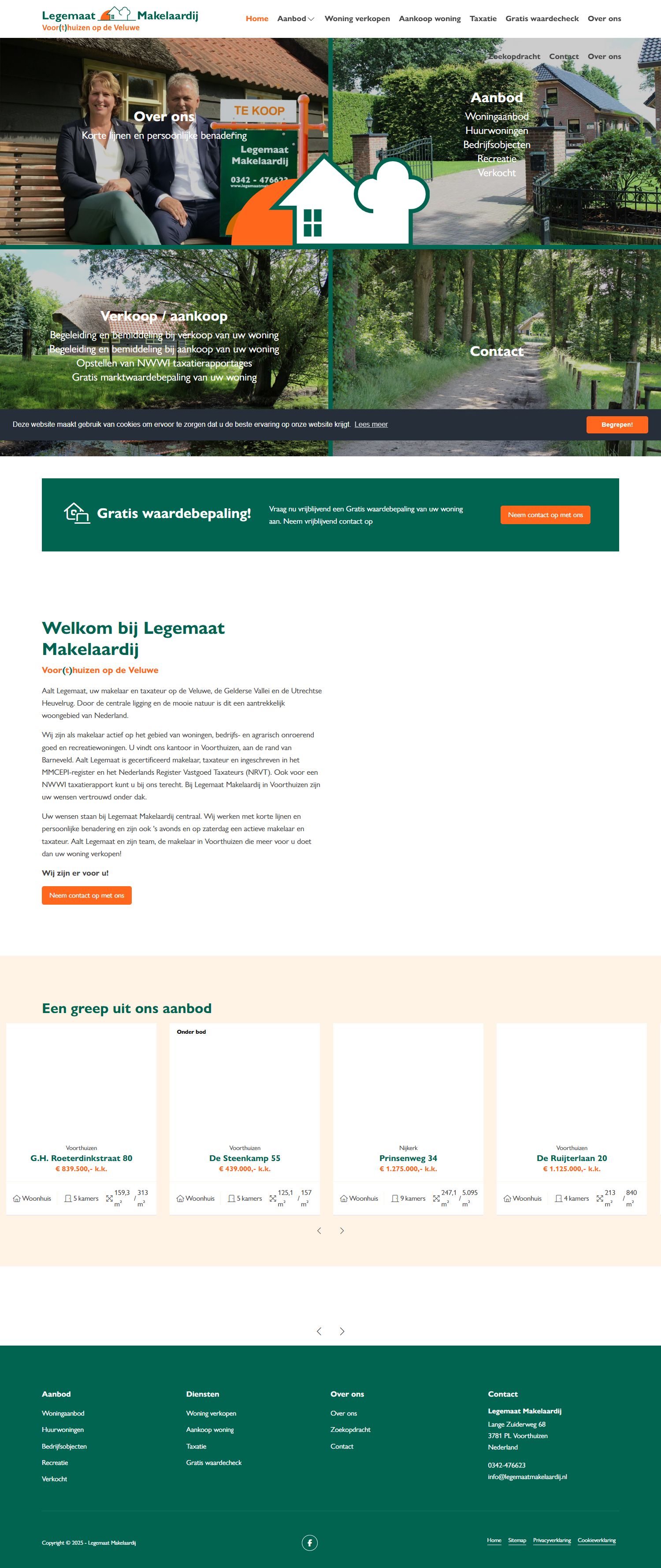 Screenshot van de website van www.legemaatmakelaardij.nl