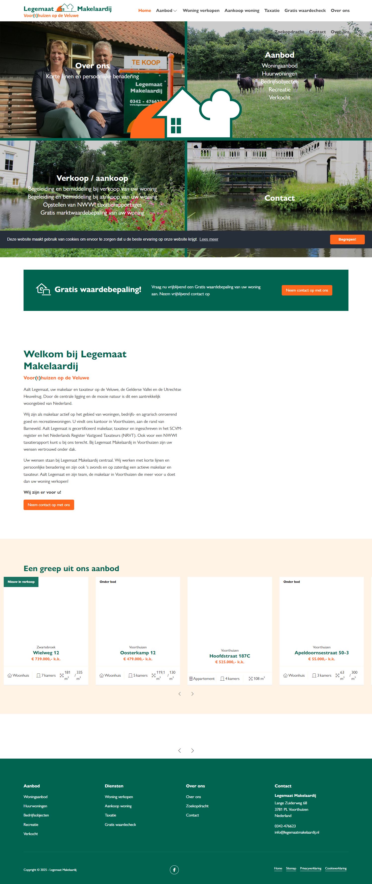 Screenshot van de website van www.legemaatmakelaardij.nl