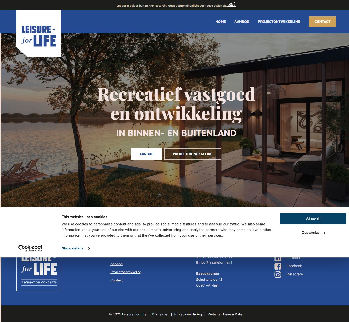 Screenshot van de website van leisureforlife.nl