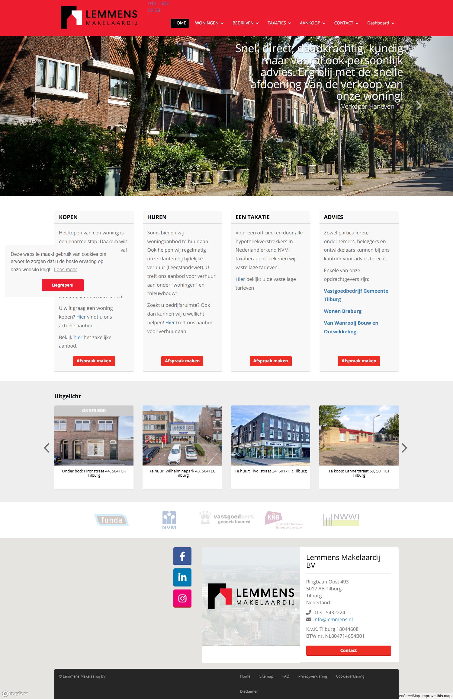 Screenshot van de website van www.lemmens.nl