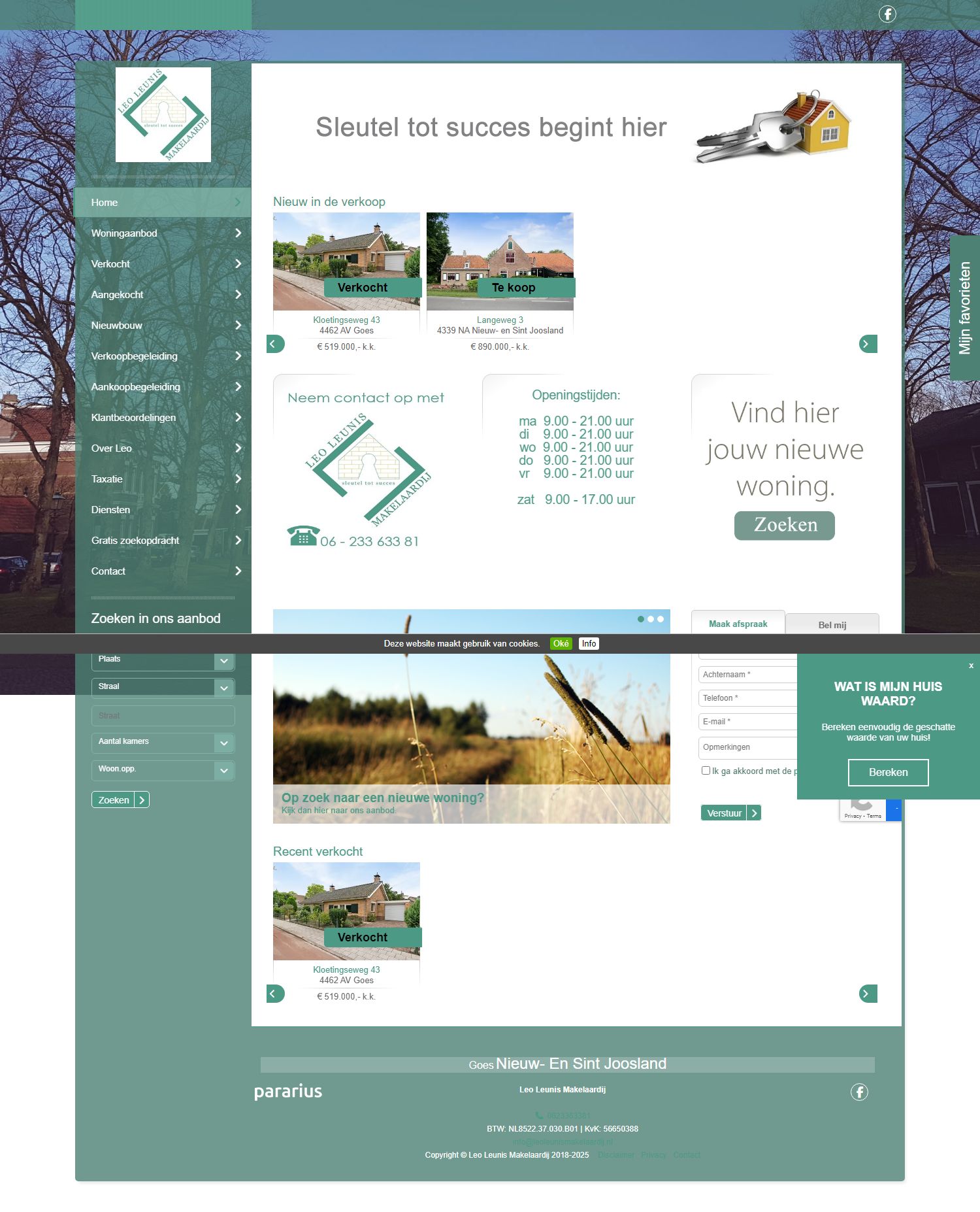 Screenshot van de website van www.leoleunismakelaardij.nl