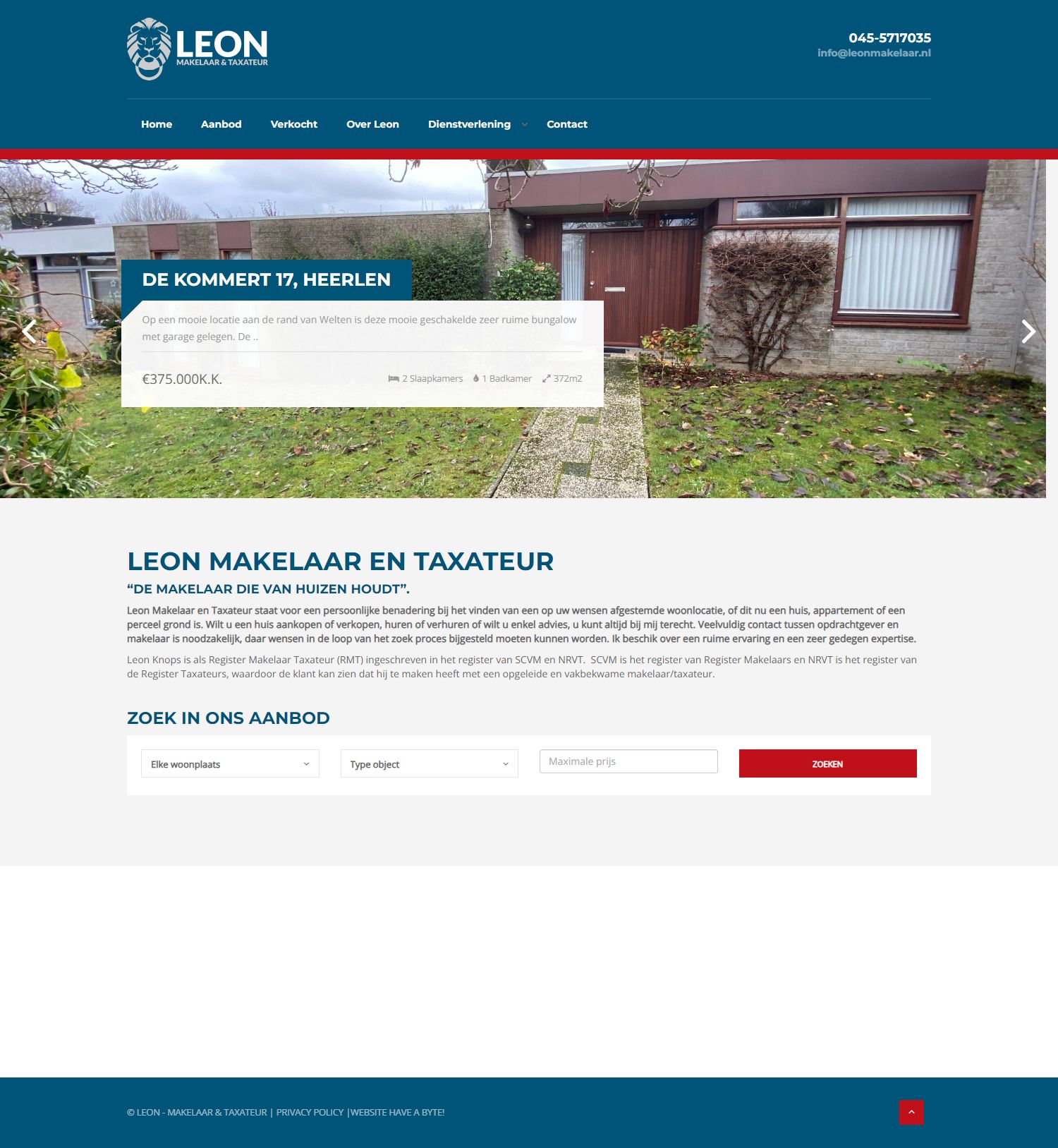 Screenshot van de website van www.leonmakelaar.nl