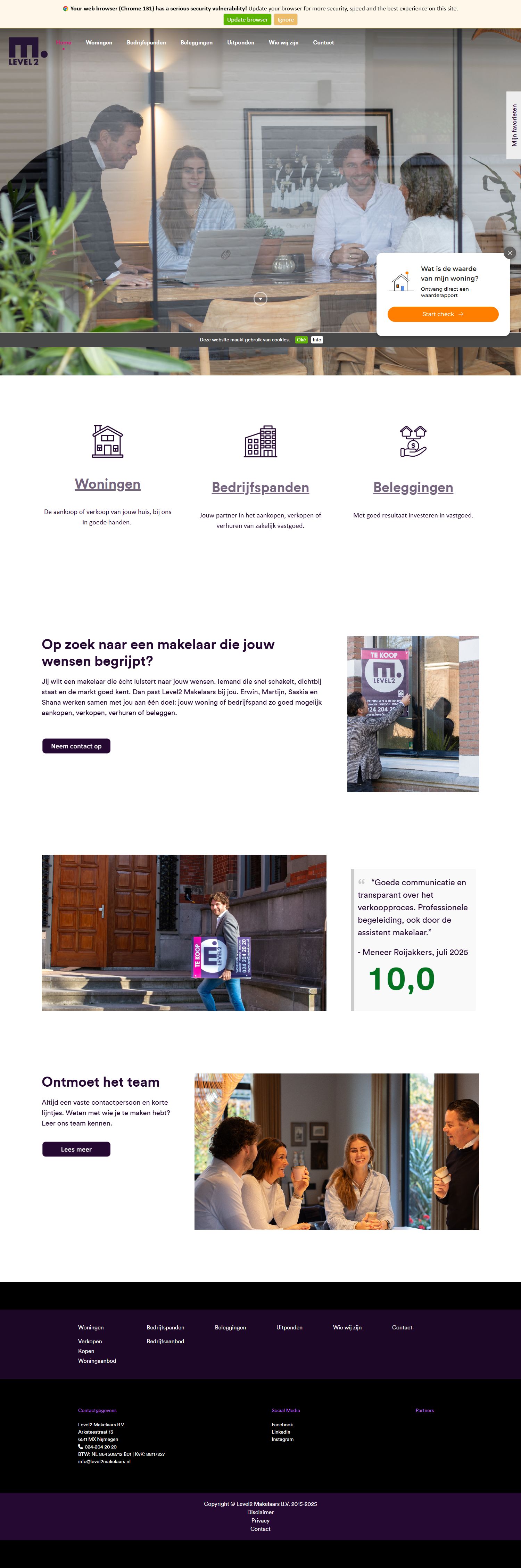 Screenshot van de website van www.level2makelaars.nl