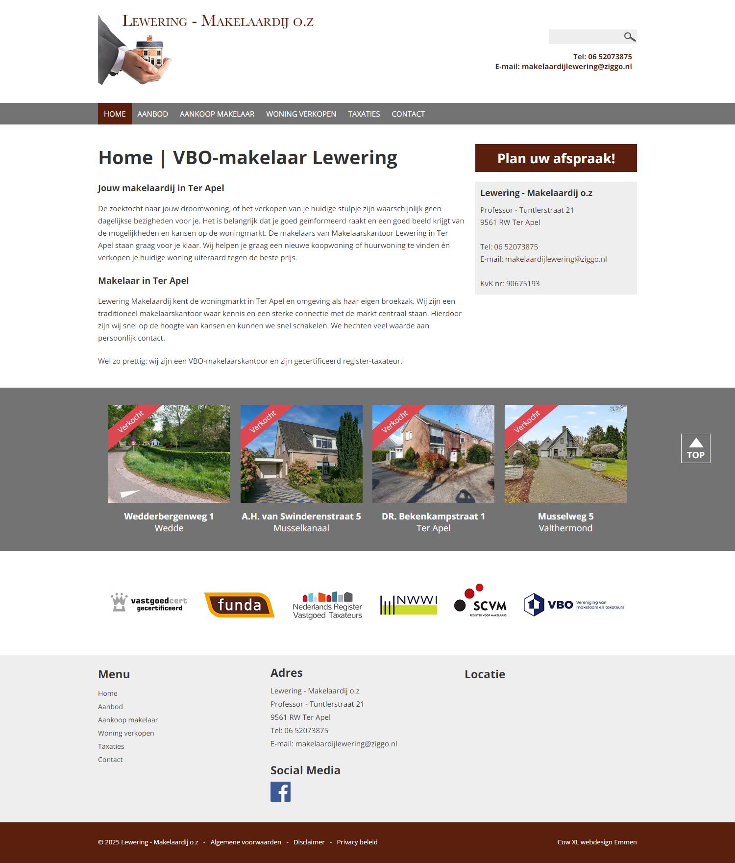 Screenshot van de website van www.lewering-makelaardij.nl