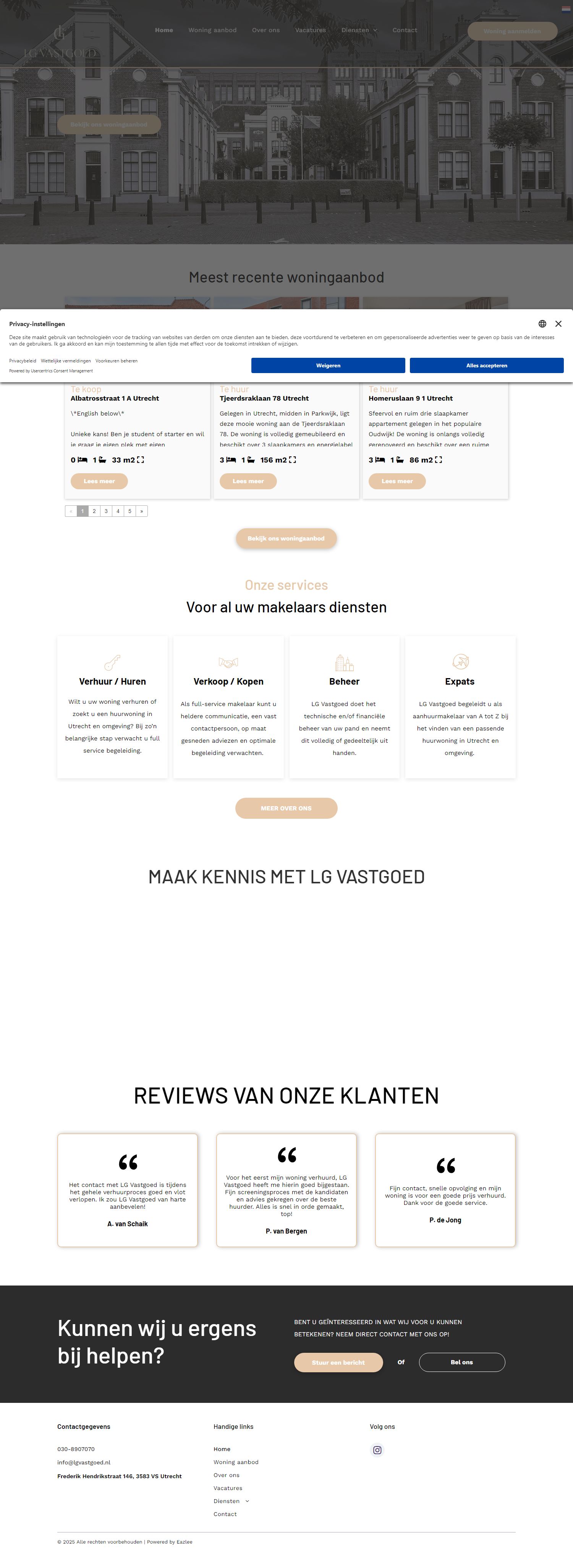 Screenshot van de website van lgvastgoed.nl