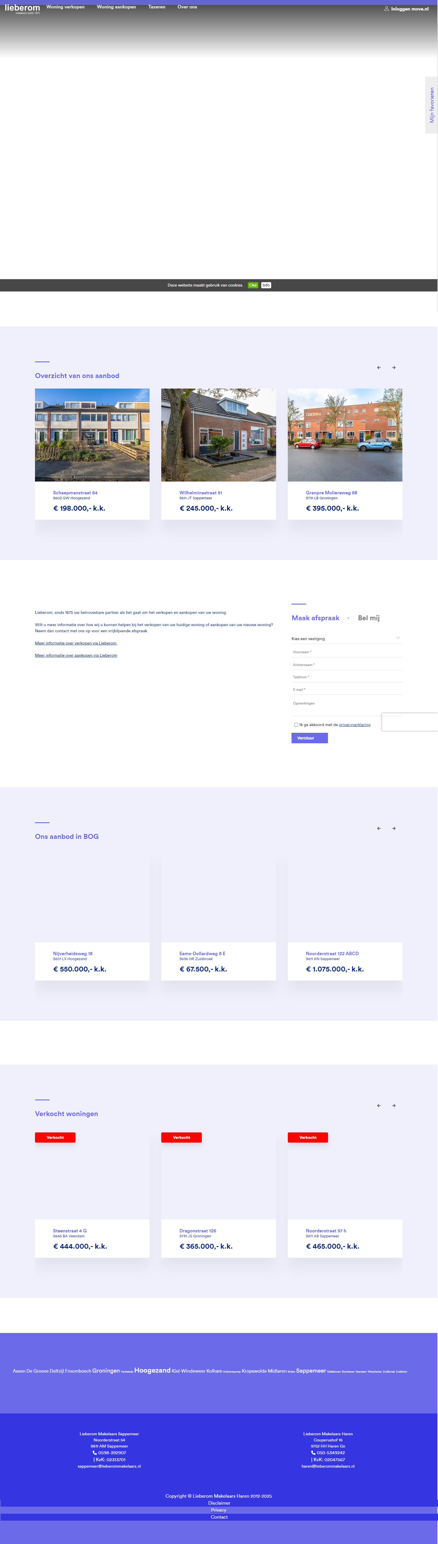 Screenshot van de website van www.lieberommakelaars.nl