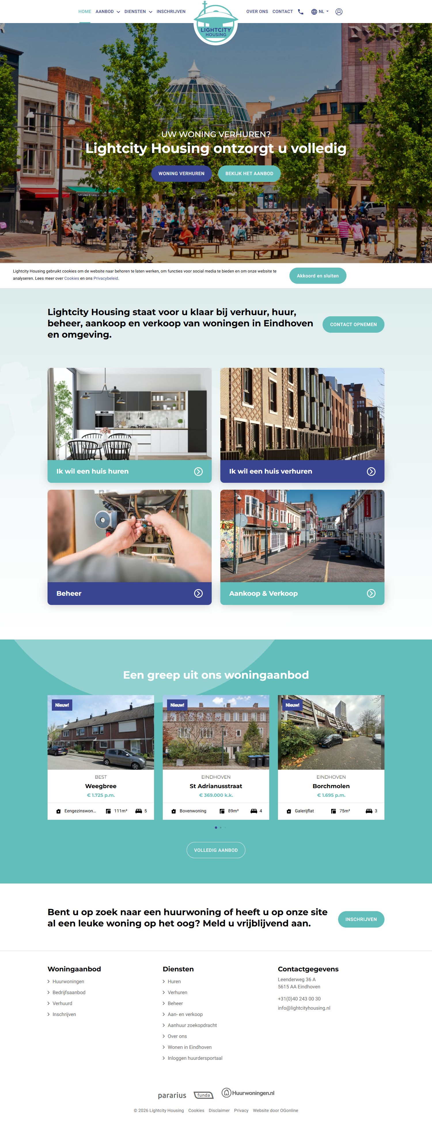 Screenshot van de website van www.lightcityhousing.nl