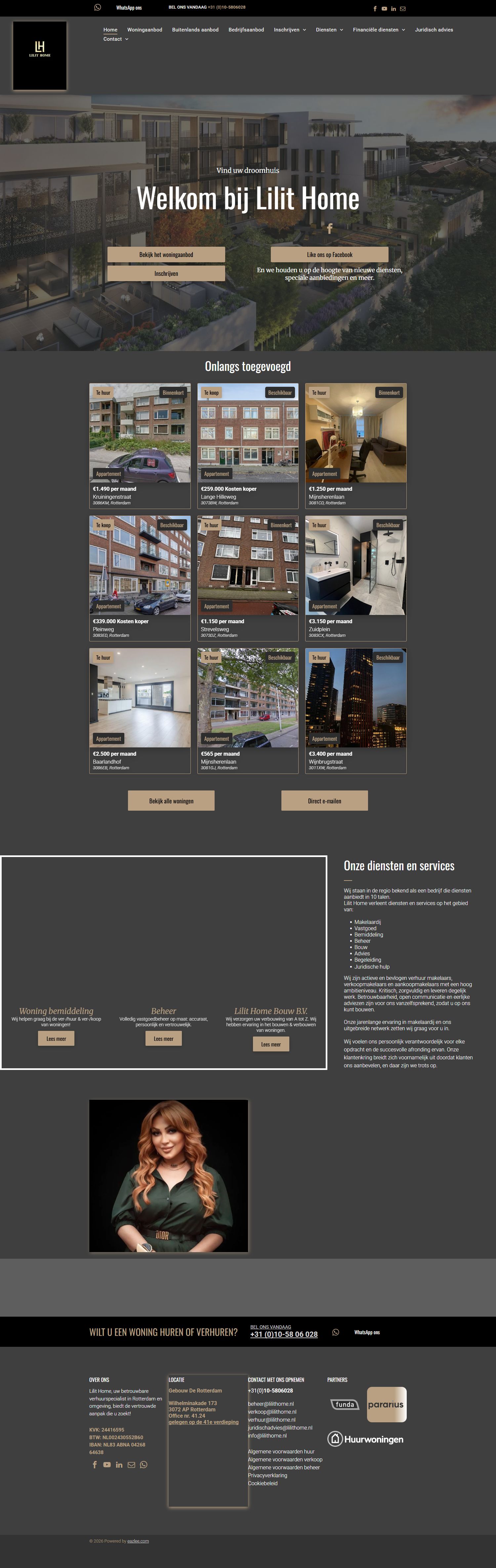 Screenshot of the website of www.lilithome.nl