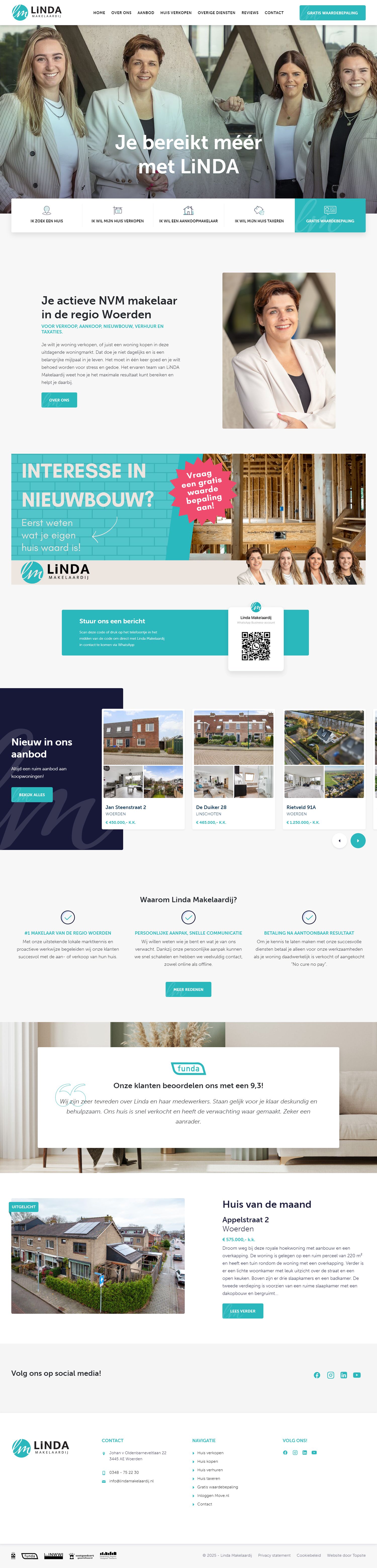 Screenshot van de website van www.lindamakelaardij.nl