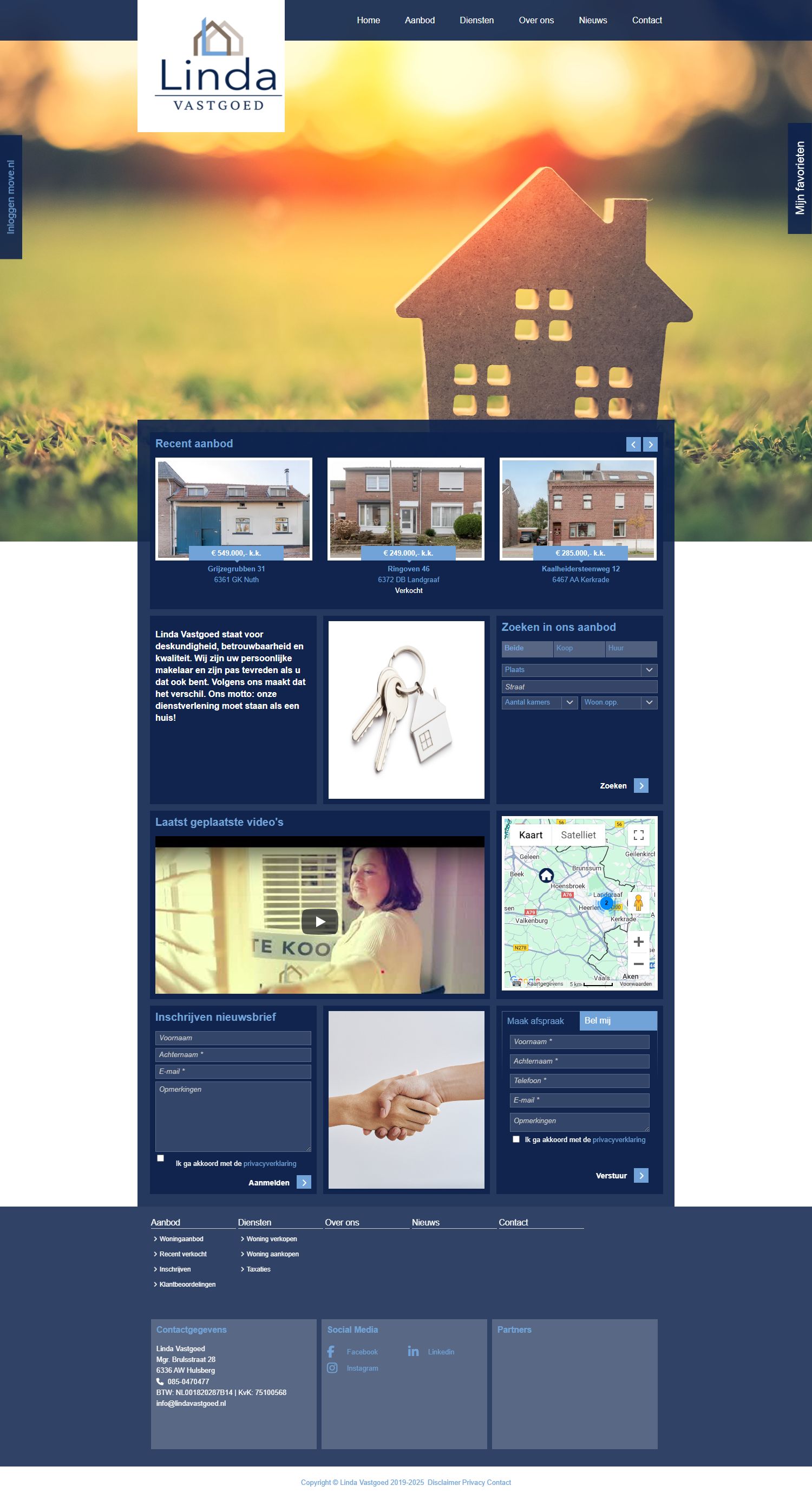 Screenshot van de website van www.lindavastgoed.nl