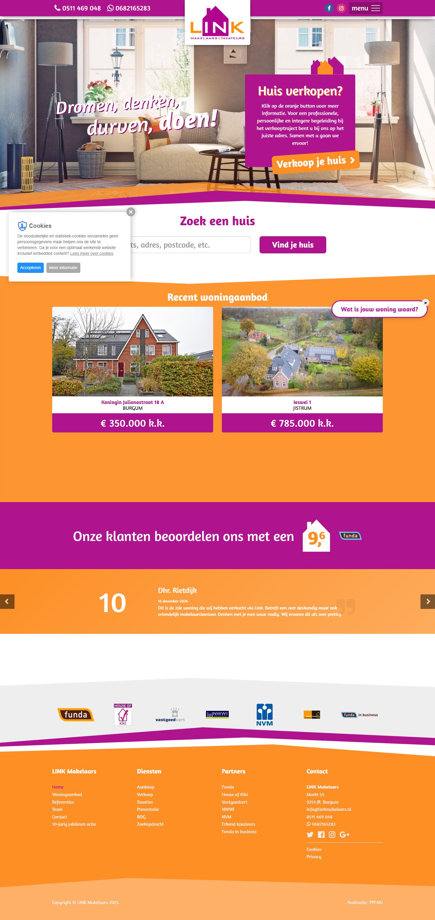 Screenshot van de website van www.linkmakelaars.nl