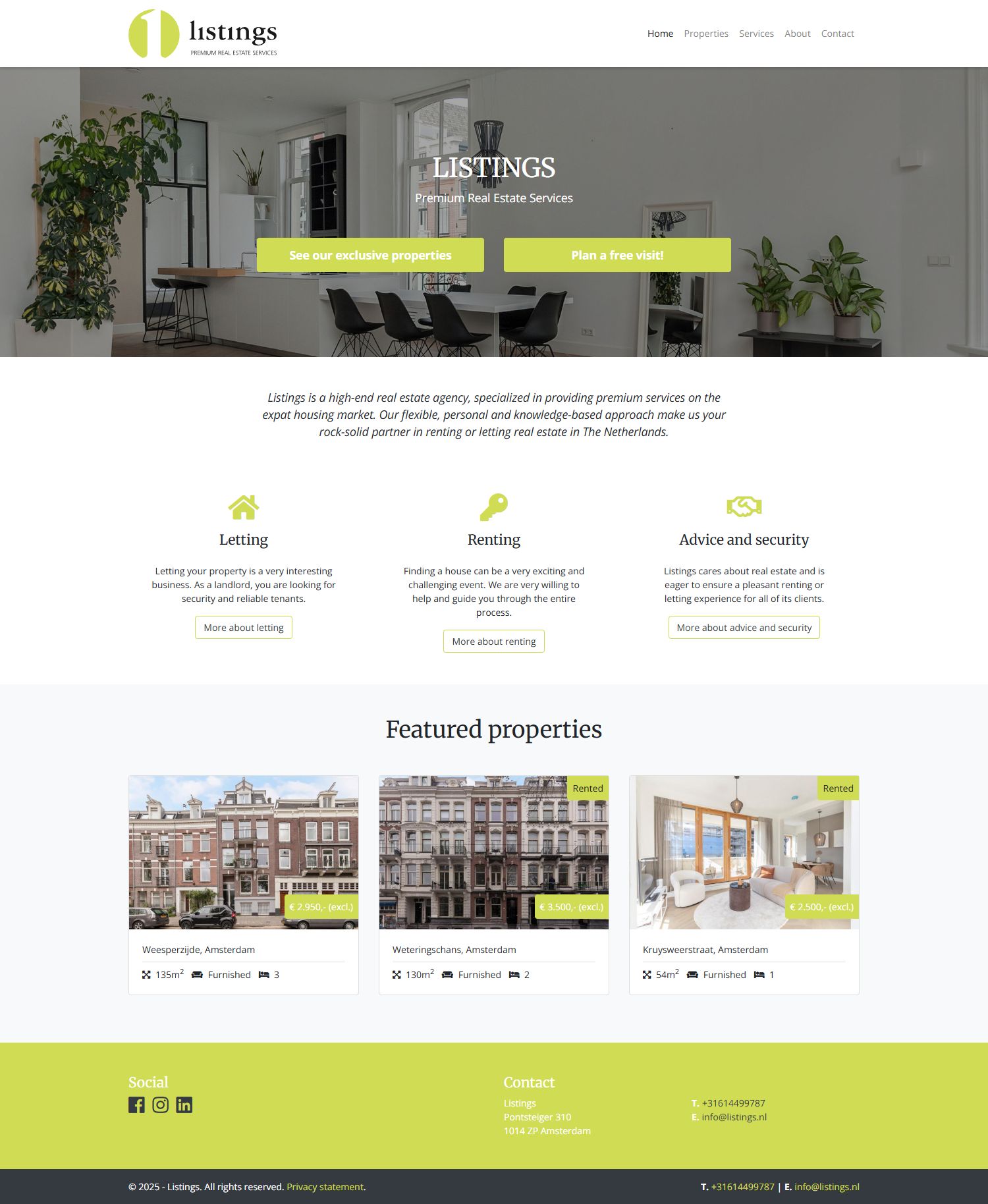 Screenshot van de website van www.listings.nl