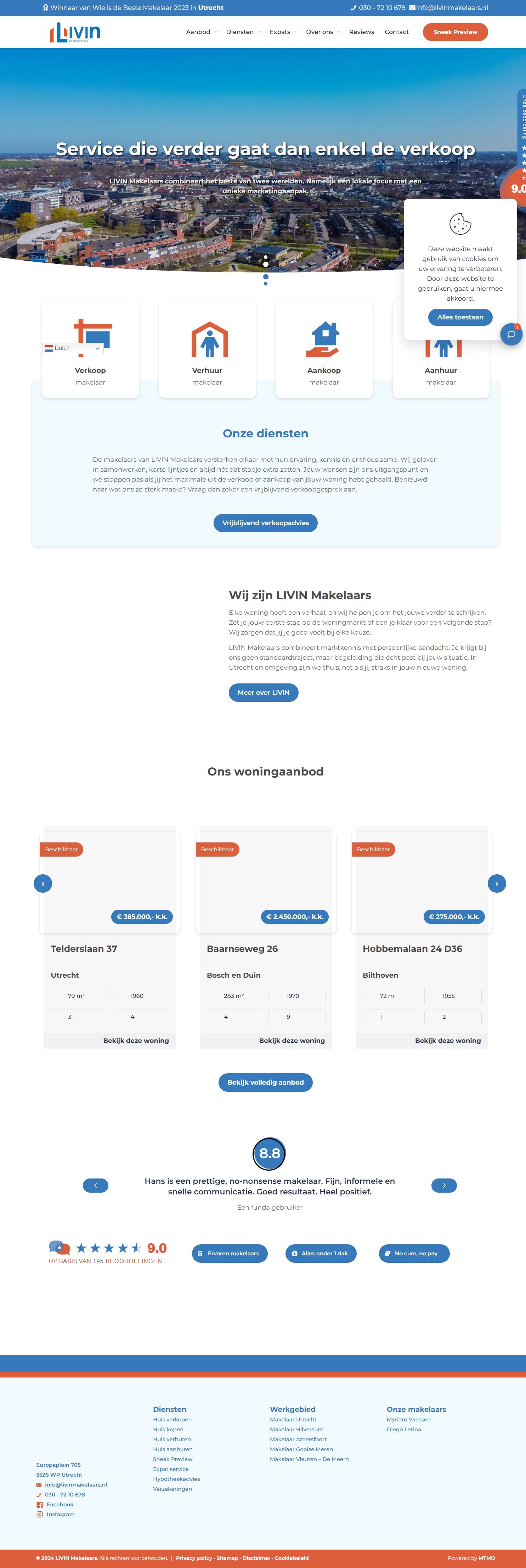 Screenshot van de website van www.livinmakelaars.nl