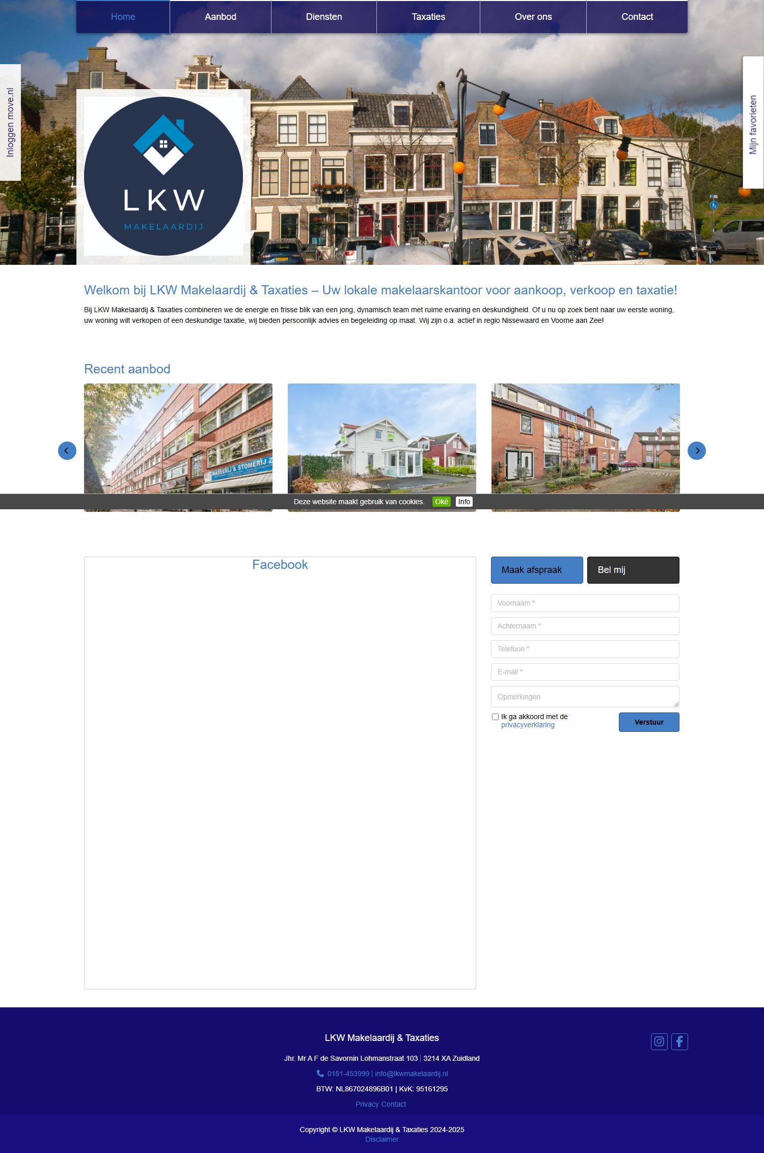 Screenshot van de website van lkwmakelaardij.nl