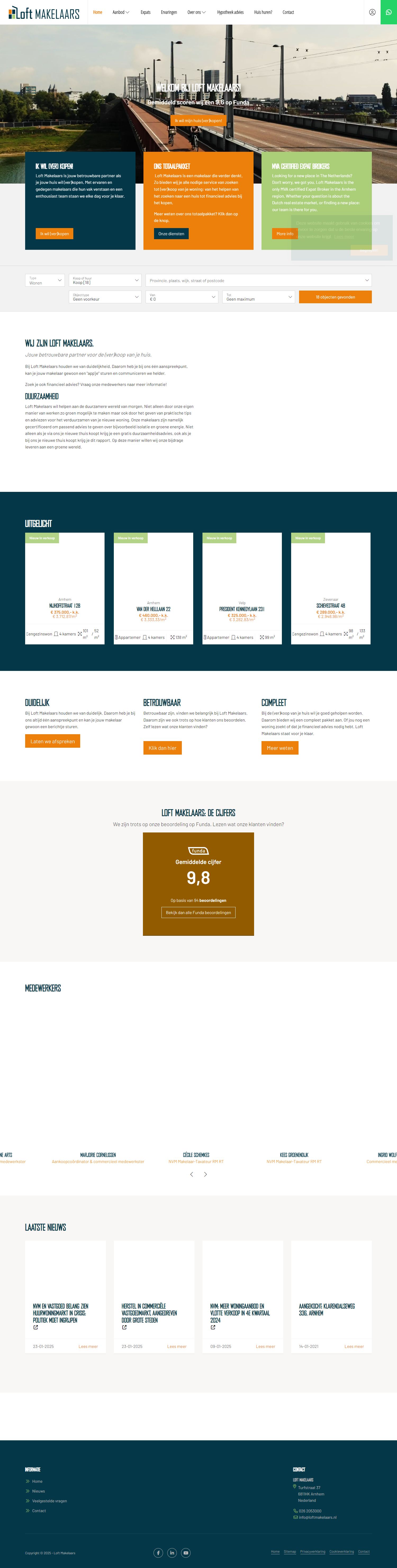 Screenshot van de website van www.loftmakelaars.nl