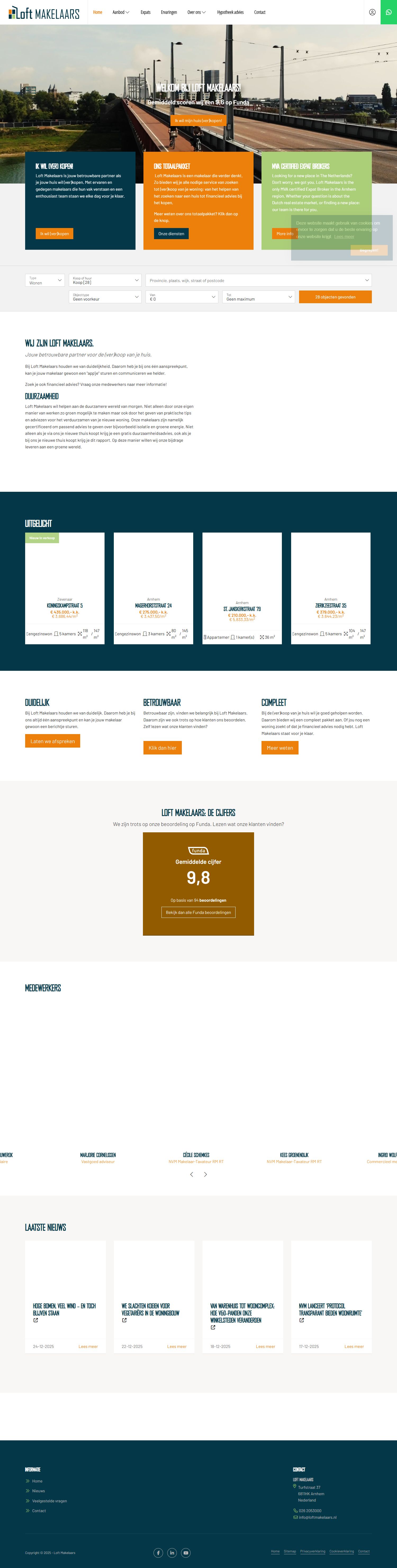 Screenshot van de website van www.loftmakelaars.nl