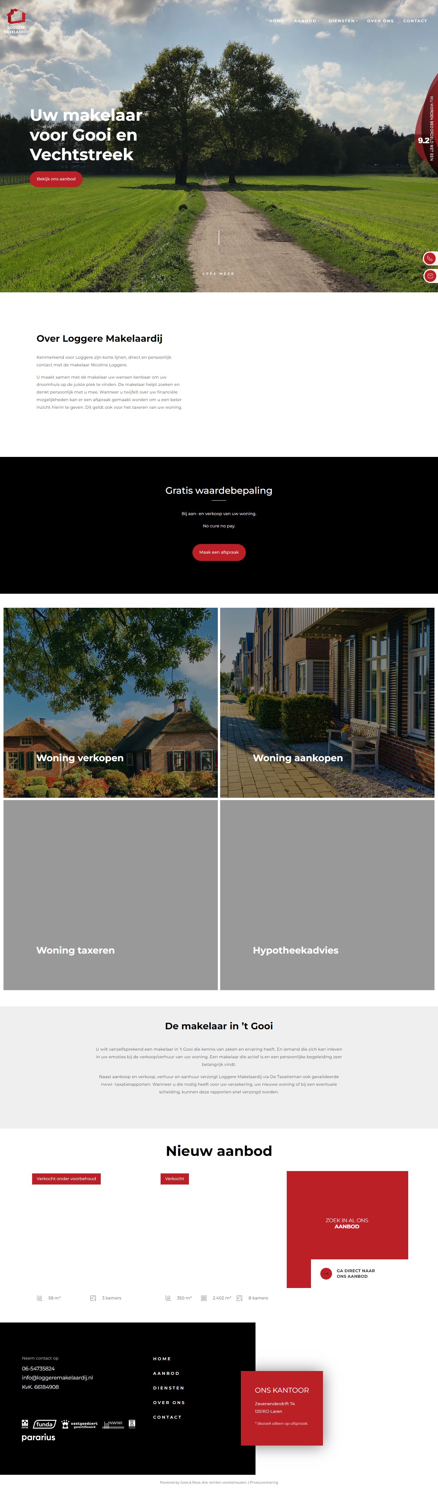 Screenshot van de website van www.loggeremakelaardij.nl