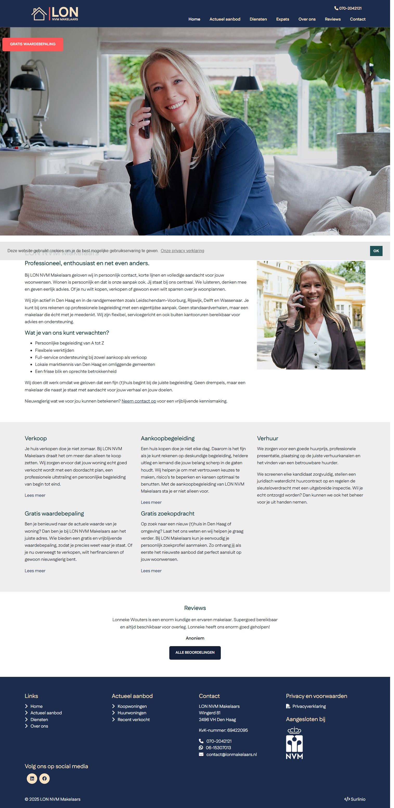 Screenshot van de website van www.lonmakelaars.nl