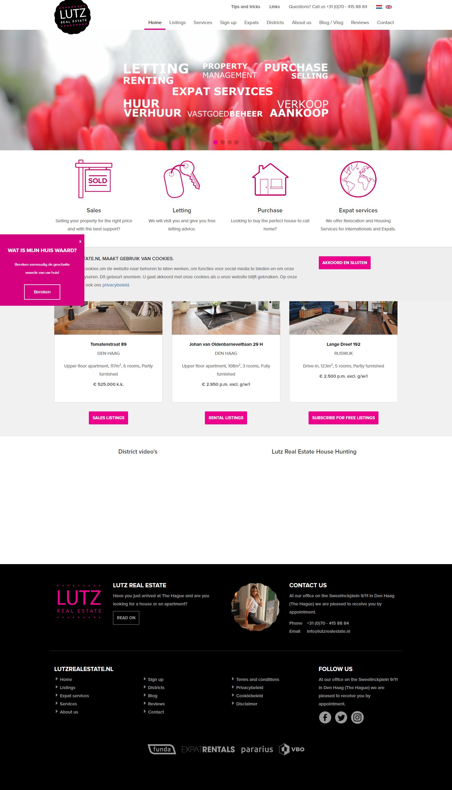 Screenshot van de website van www.lutzrealestate.nl