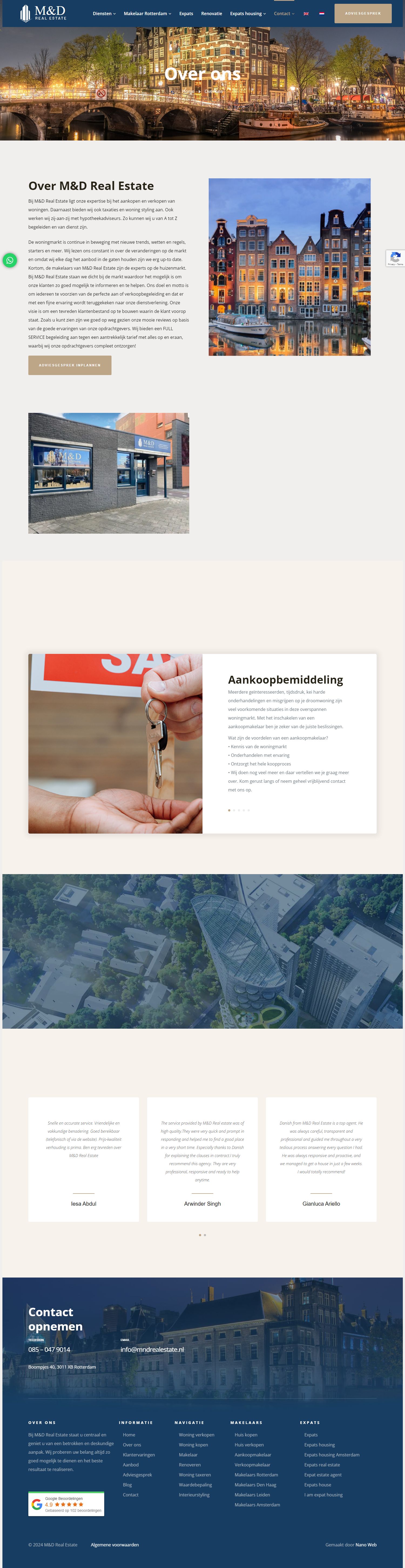 Screenshot van de website van mndrealestate.nl