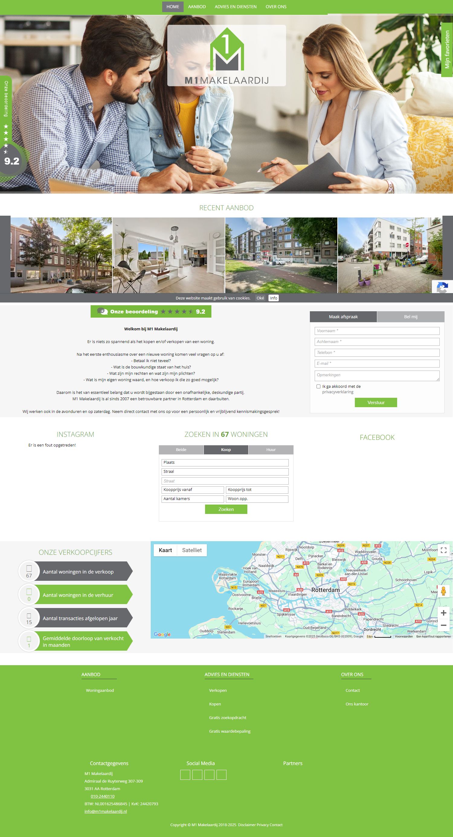 Screenshot van de website van www.m1makelaardij.nl