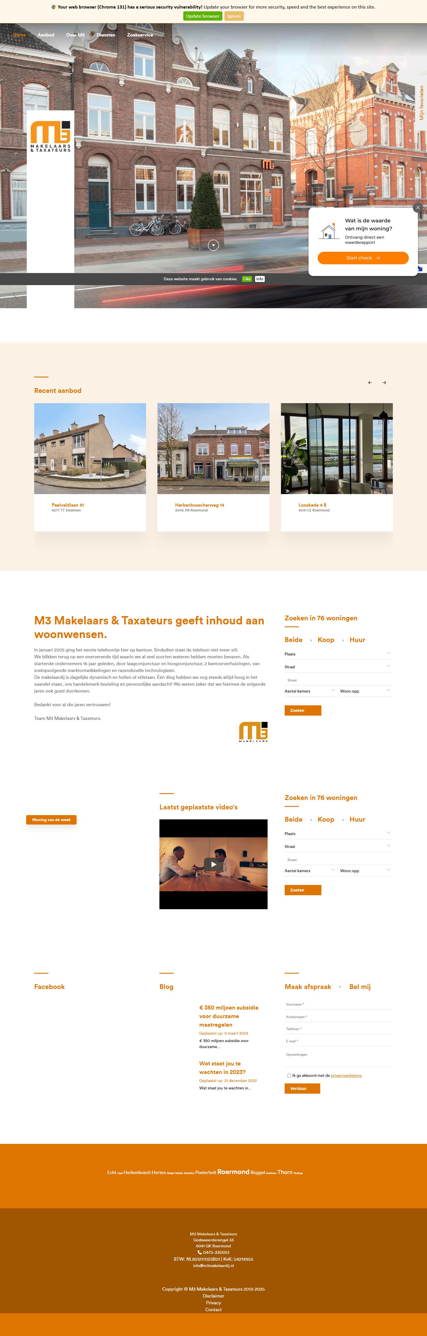 Screenshot of the website of www.m3makelaardij.nl