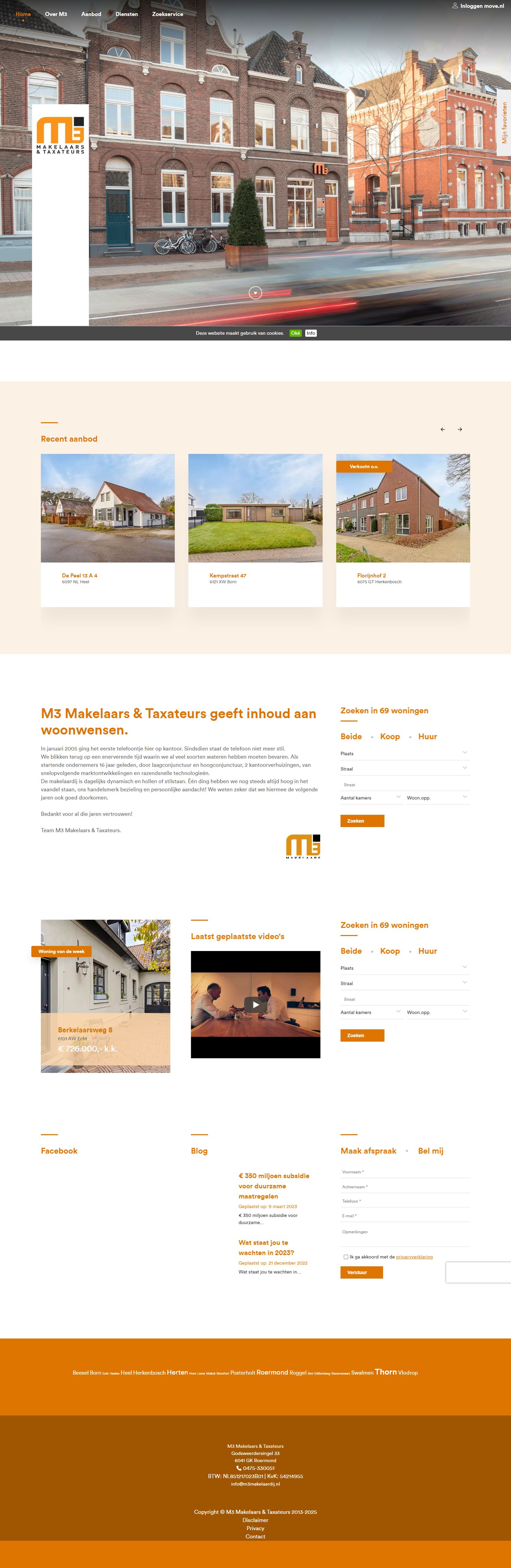 Screenshot van de website van www.m3makelaardij.nl