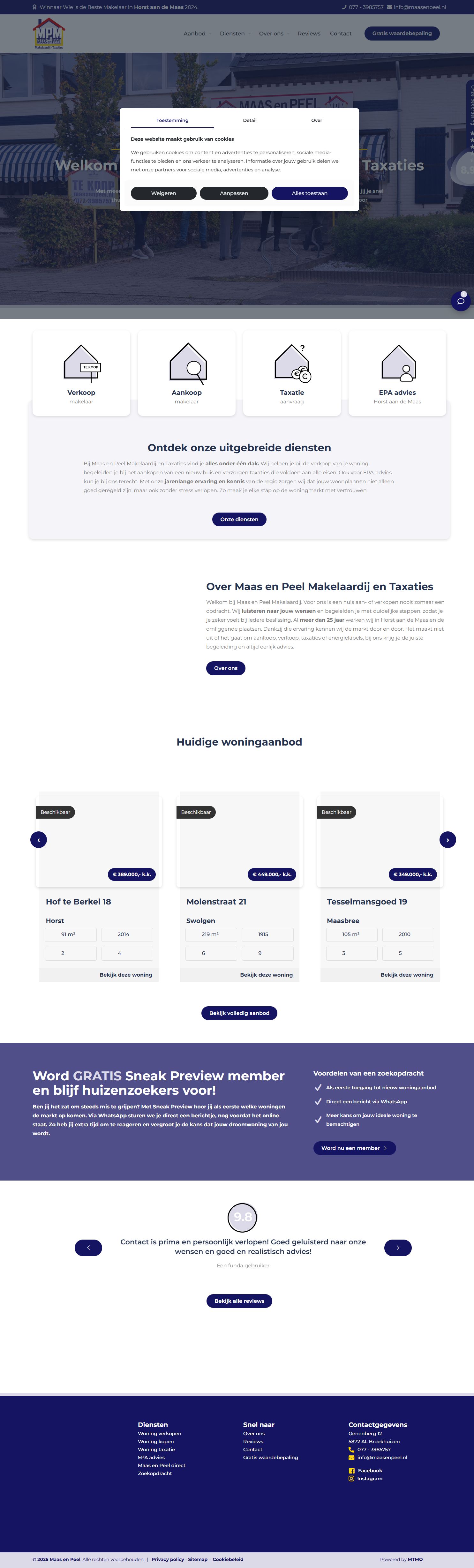 Screenshot of the website of www.maasenpeel.nl