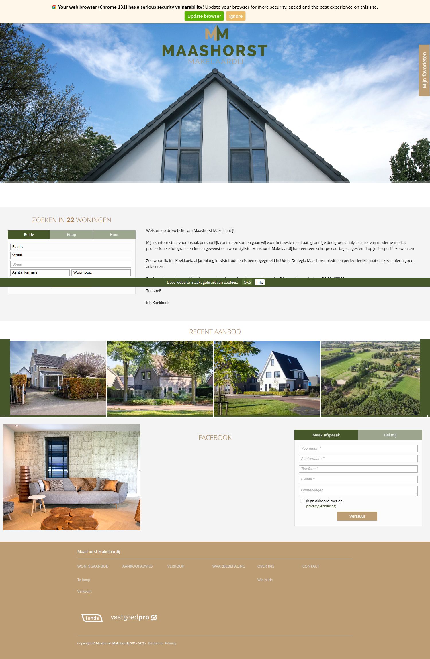 Screenshot van de website van www.maashorst-makelaardij.nl