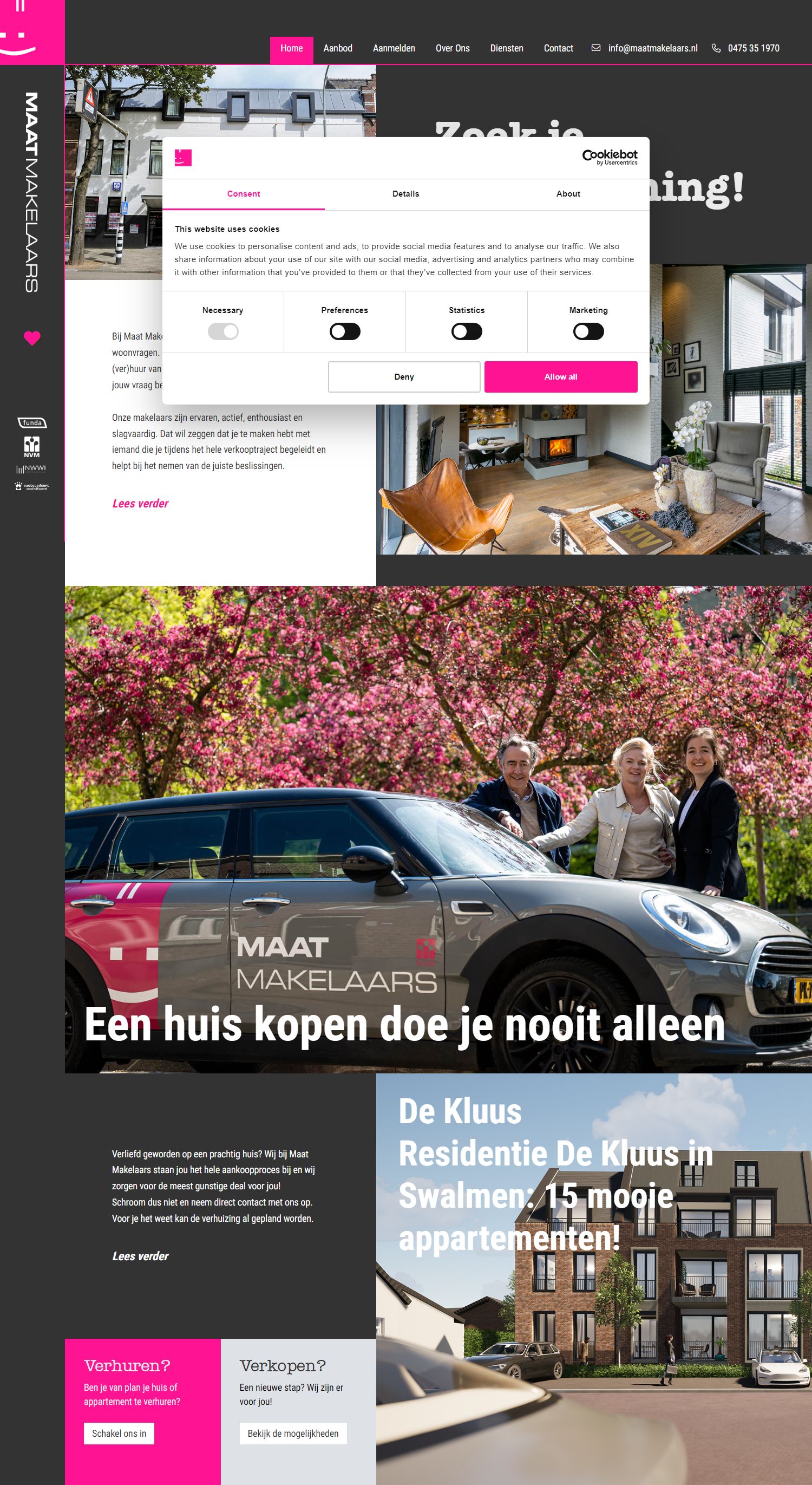 Screenshot van de website van www.maatmakelaars.nl