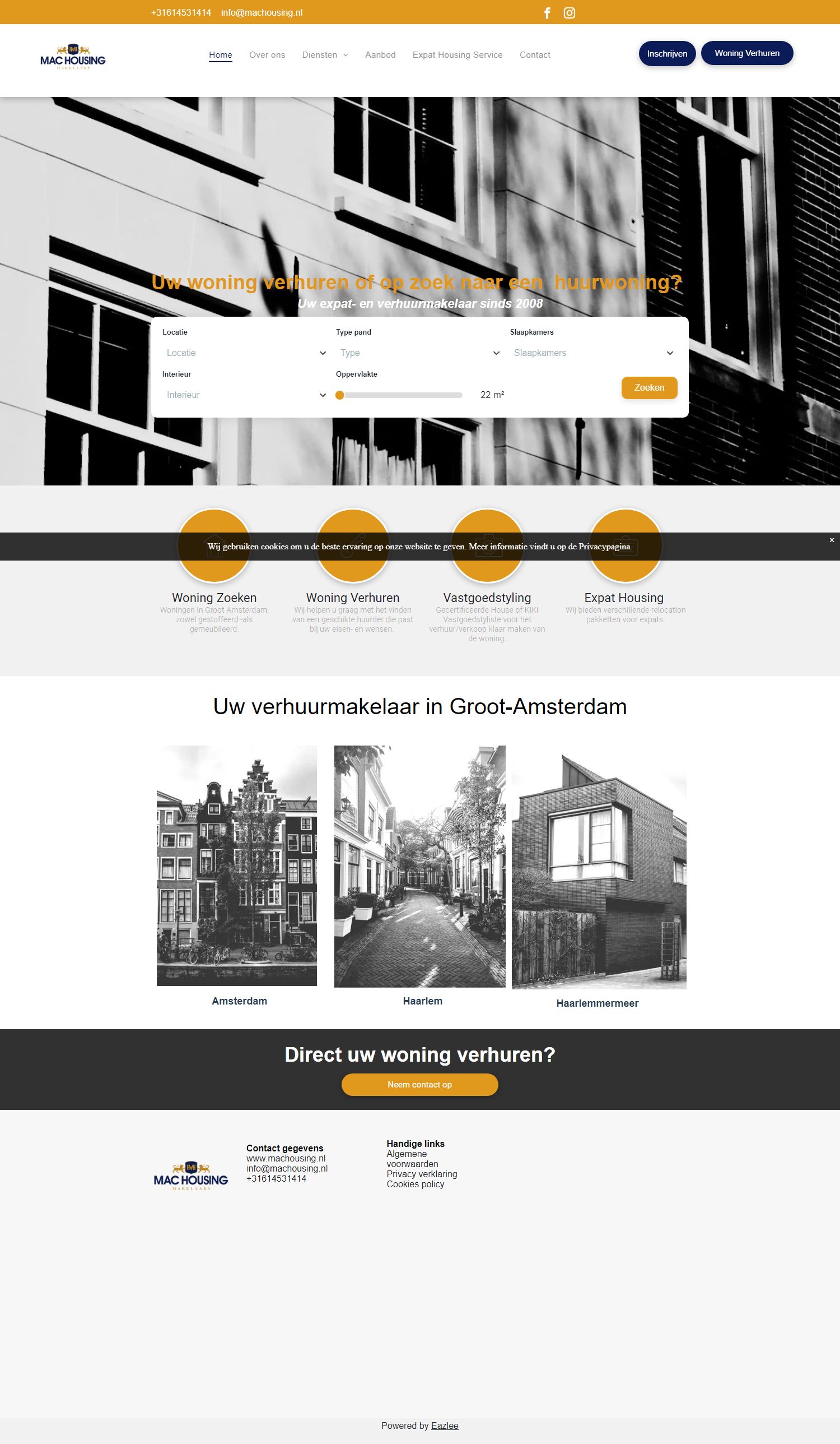 Screenshot van de website van www.machousing.nl