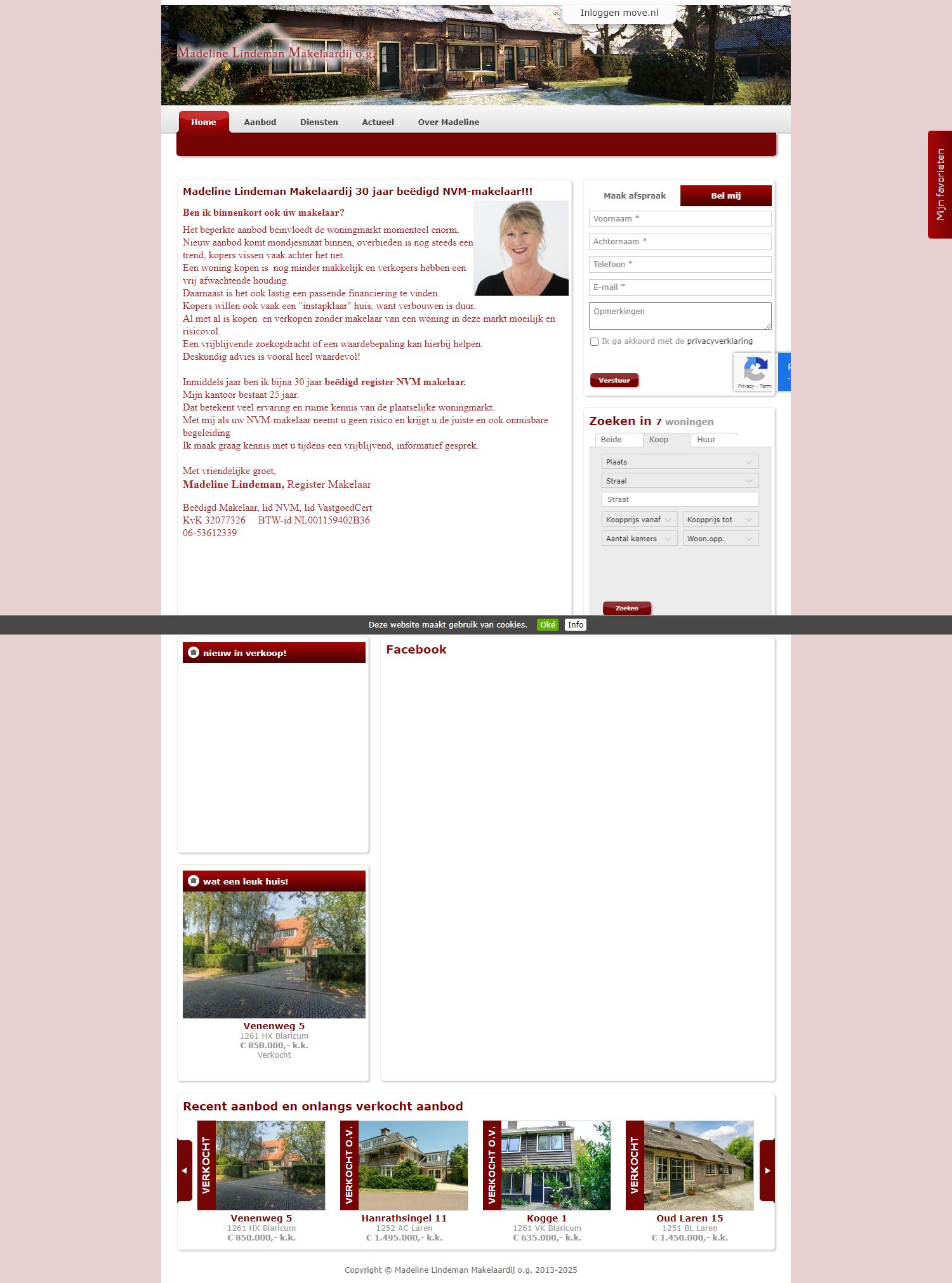 Screenshot van de website van www.madelinelindeman.nl