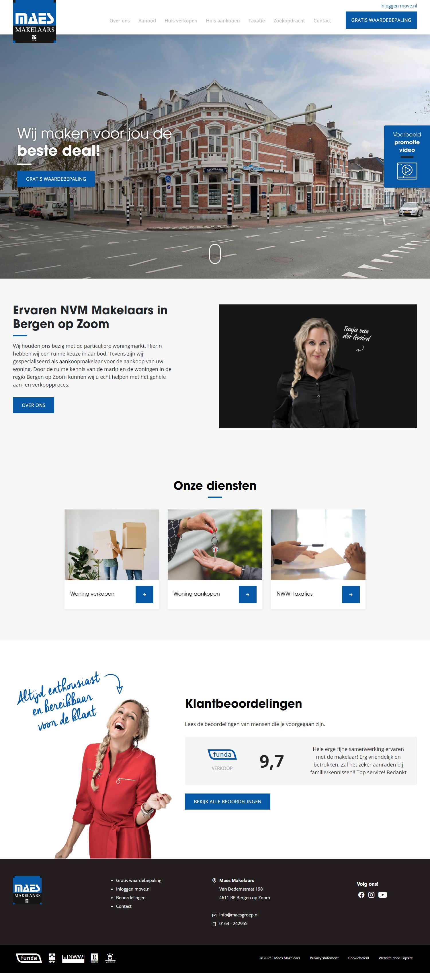 Screenshot van de website van www.maesgroep.nl