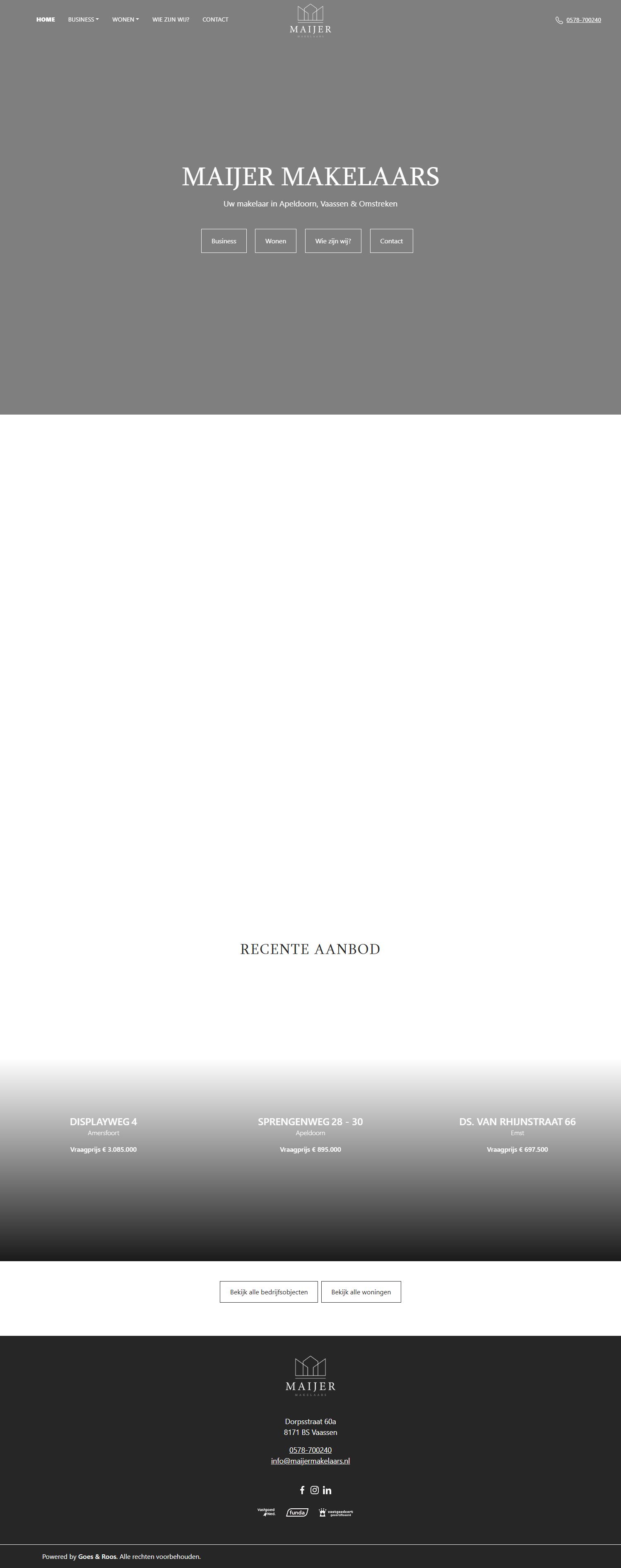 Screenshot van de website van maijermakelaars.nl