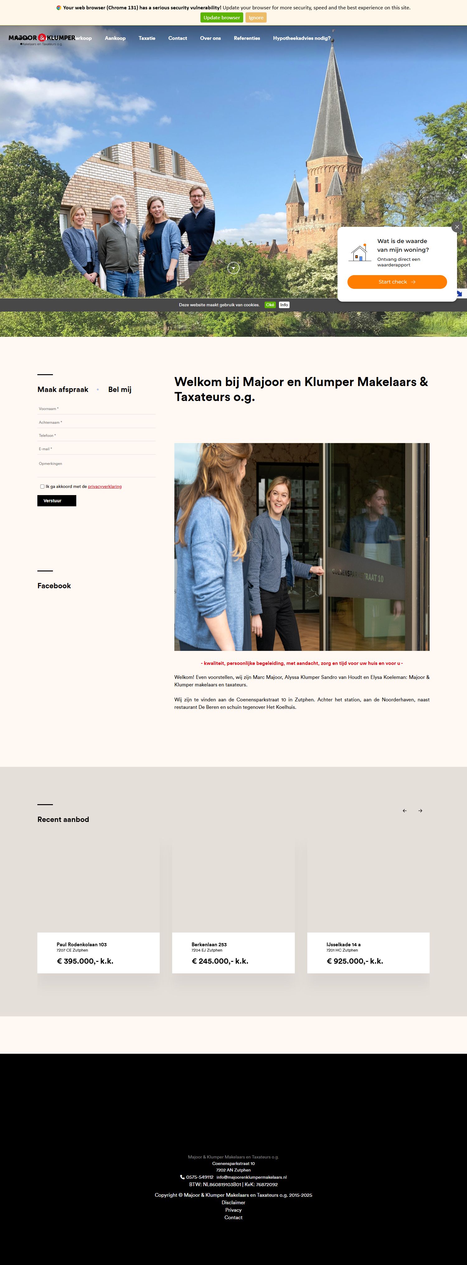 Screenshot van de website van www.majoorenklumpermakelaars.nl