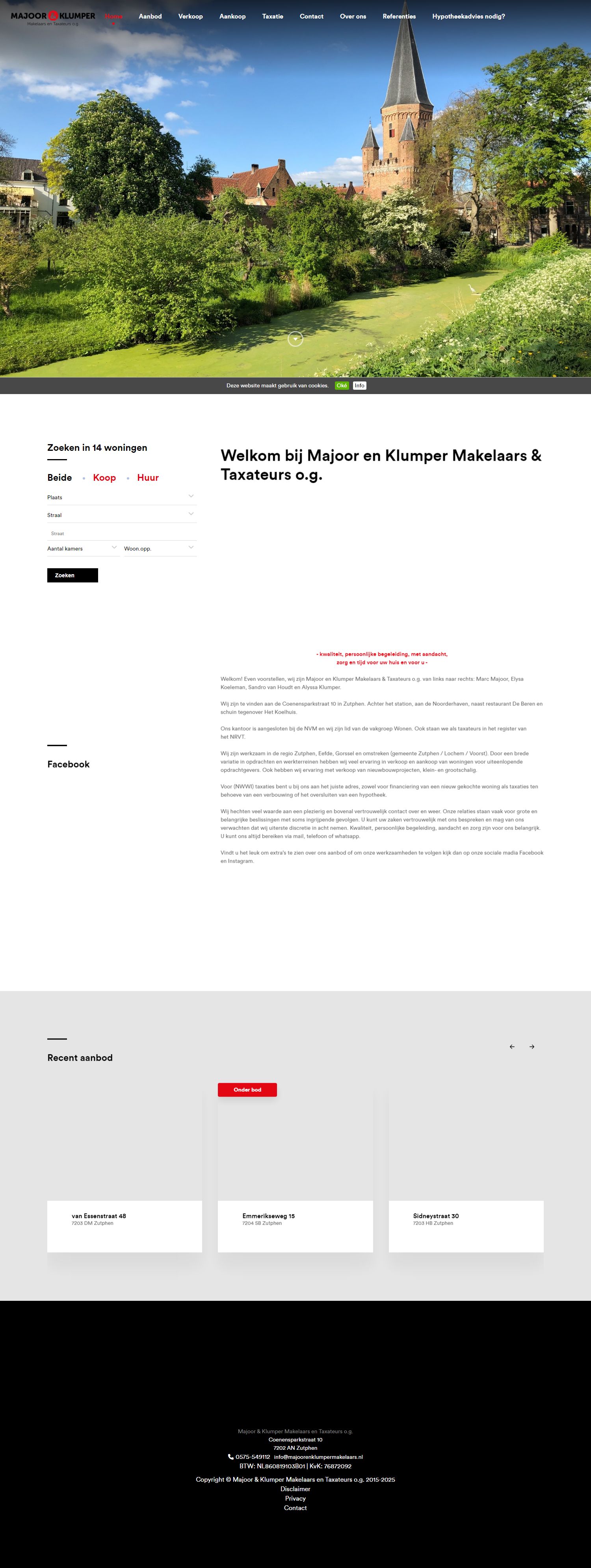 Screenshot van de website van www.majoorenklumpermakelaars.nl