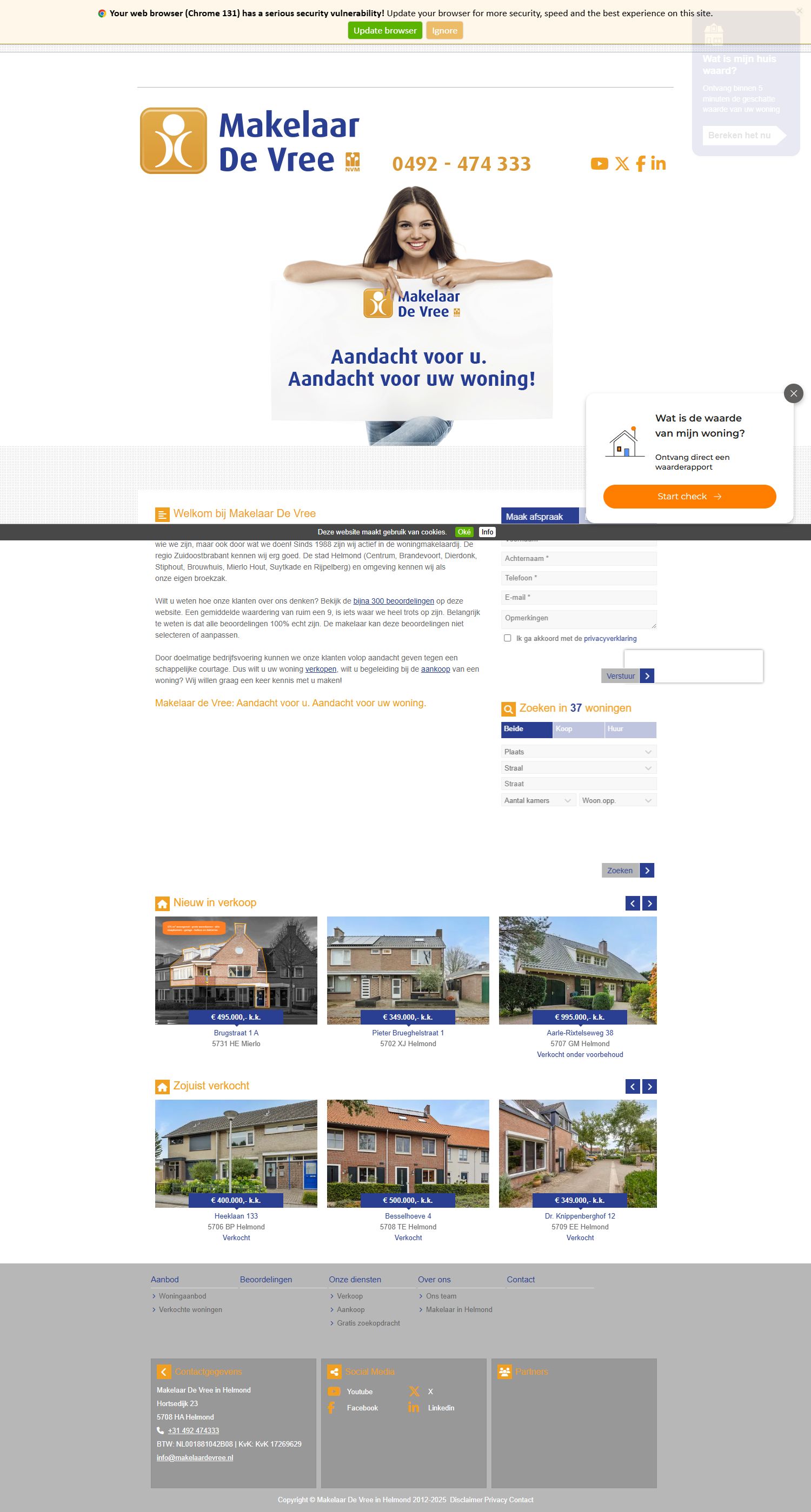 Screenshot van de website van www.makelaardevree.nl