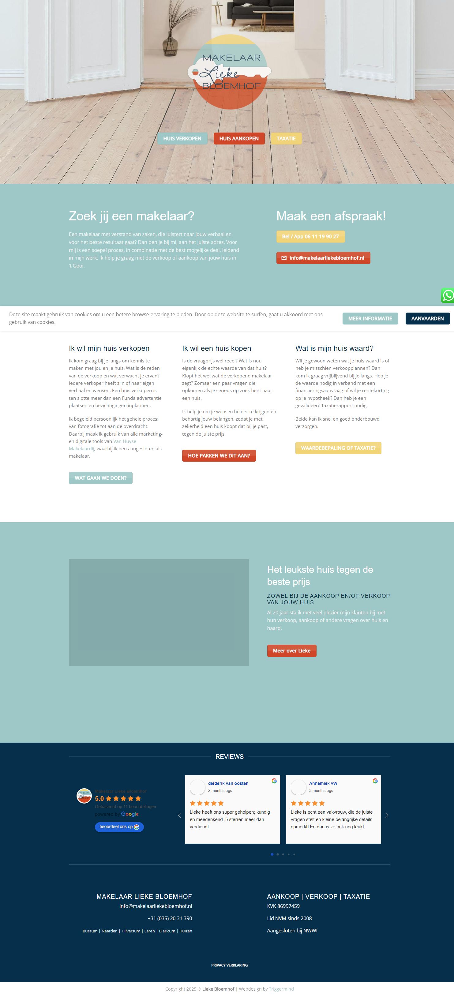 Screenshot van de website van www.makelaarliekebloemhof.nl