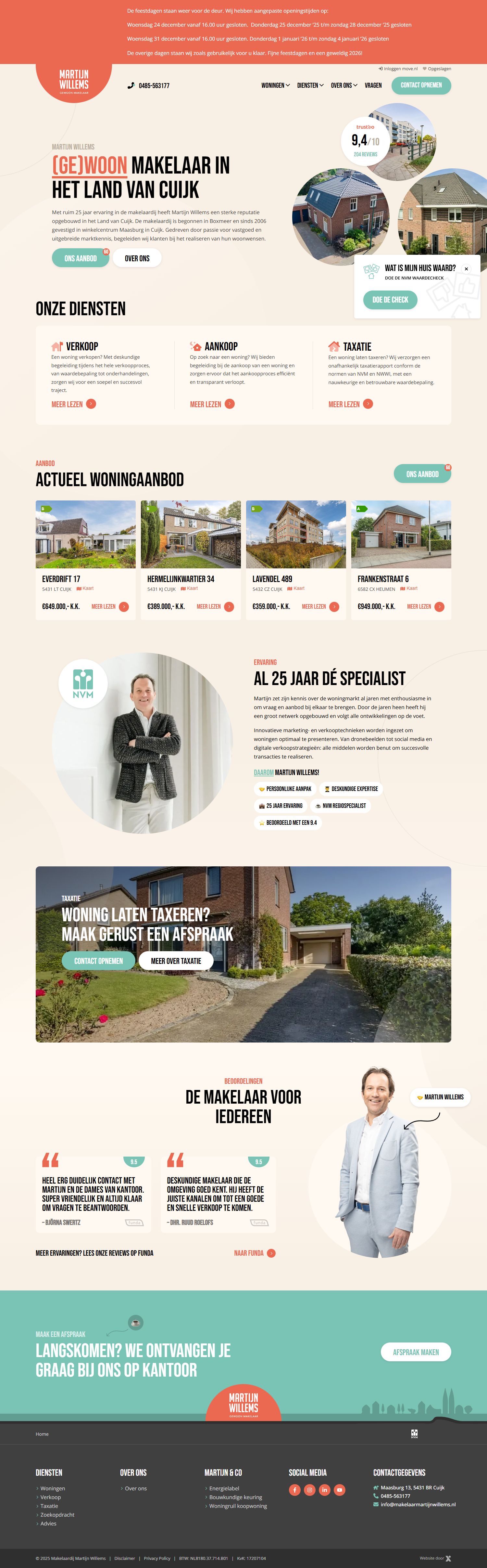Screenshot van de website van www.makelaarmartijnwillems.nl