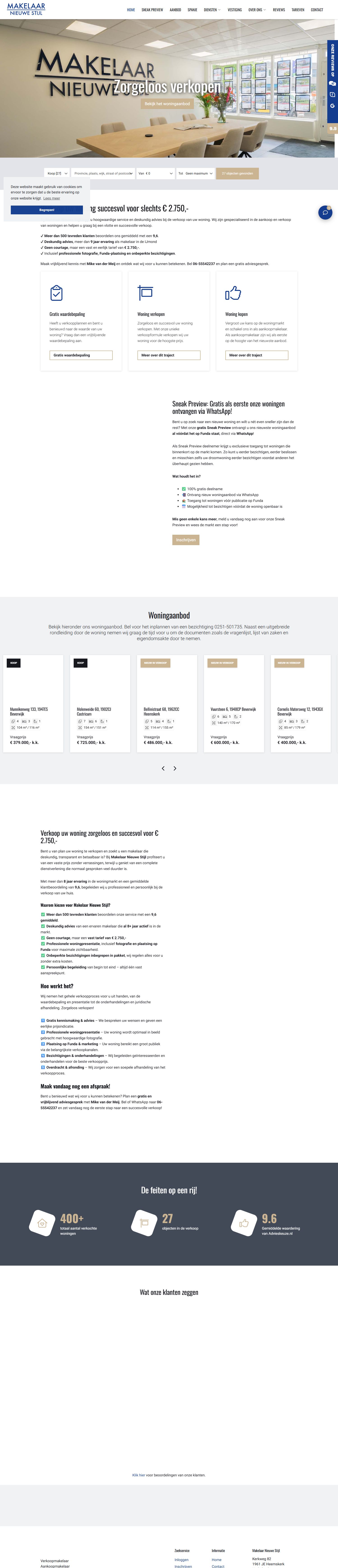 Screenshot of the website of www.makelaarnieuwestijl.nl