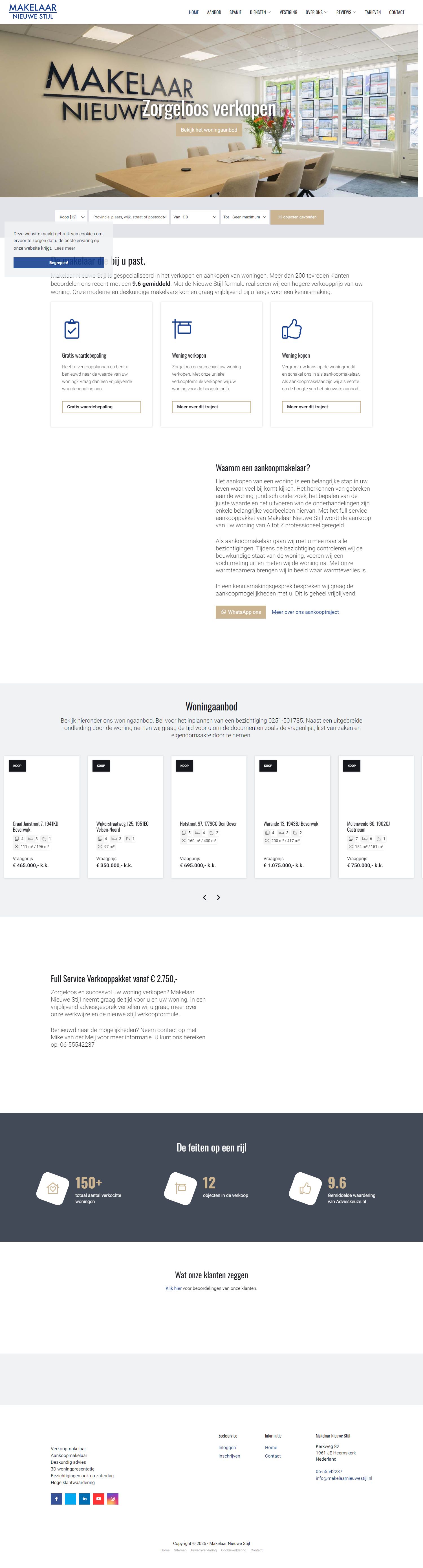 Screenshot van de website van www.makelaarnieuwestijl.nl