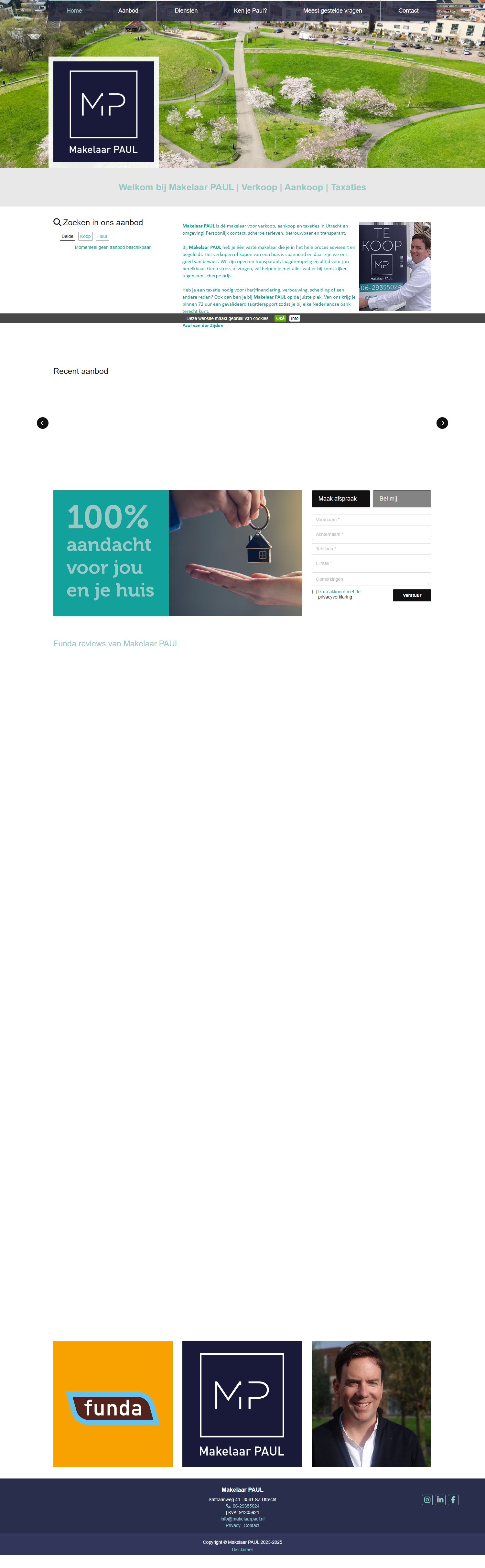 Screenshot van de website van www.makelaarpaul.nl