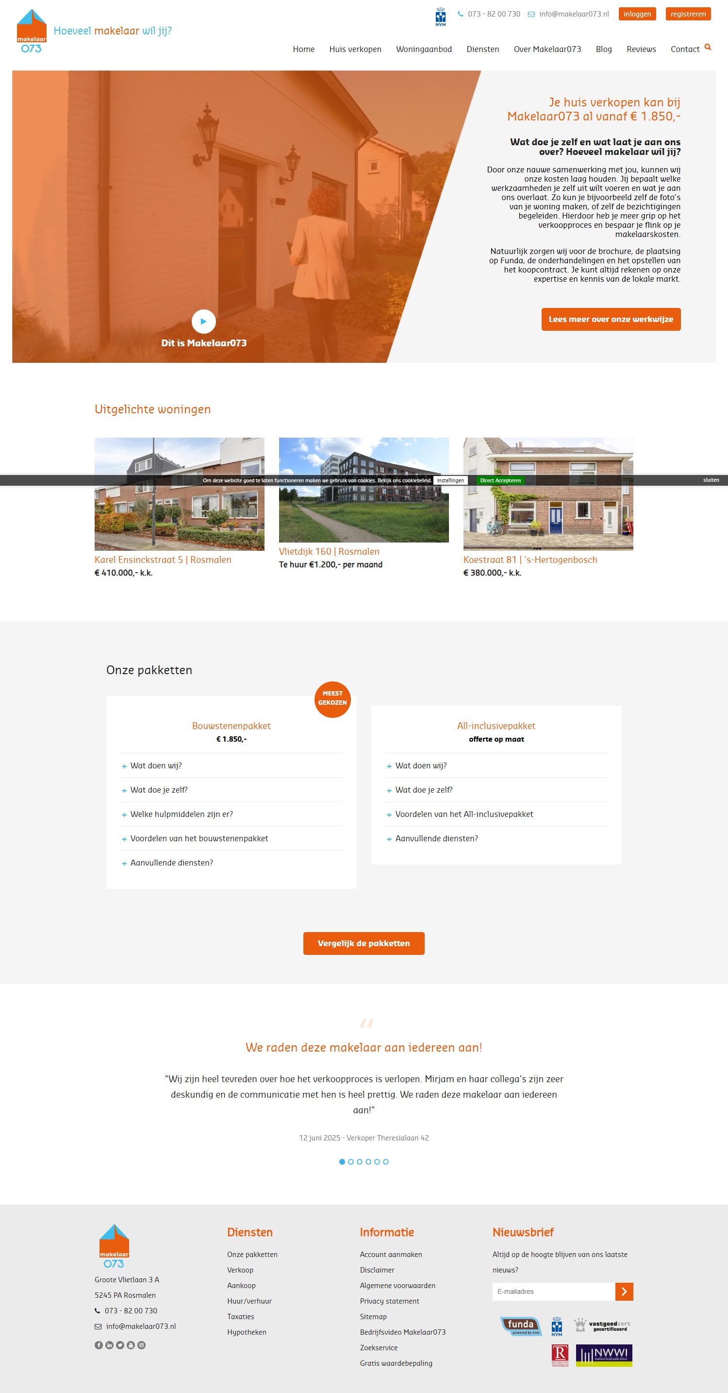 Screenshot van de website van www.makelaar073.nl