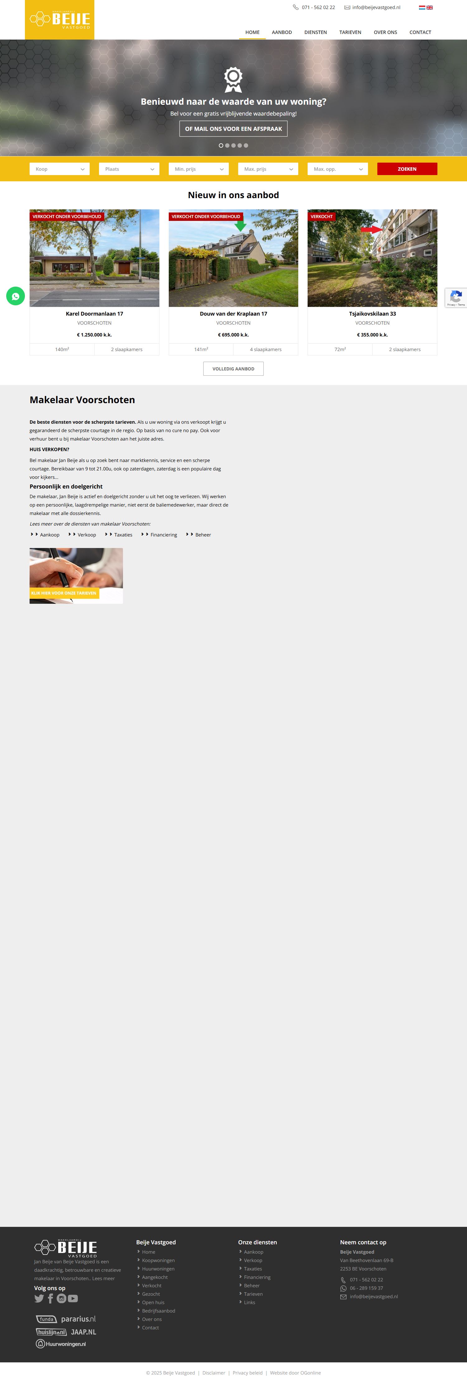 Screenshot of the website of www.beijevastgoed.nl