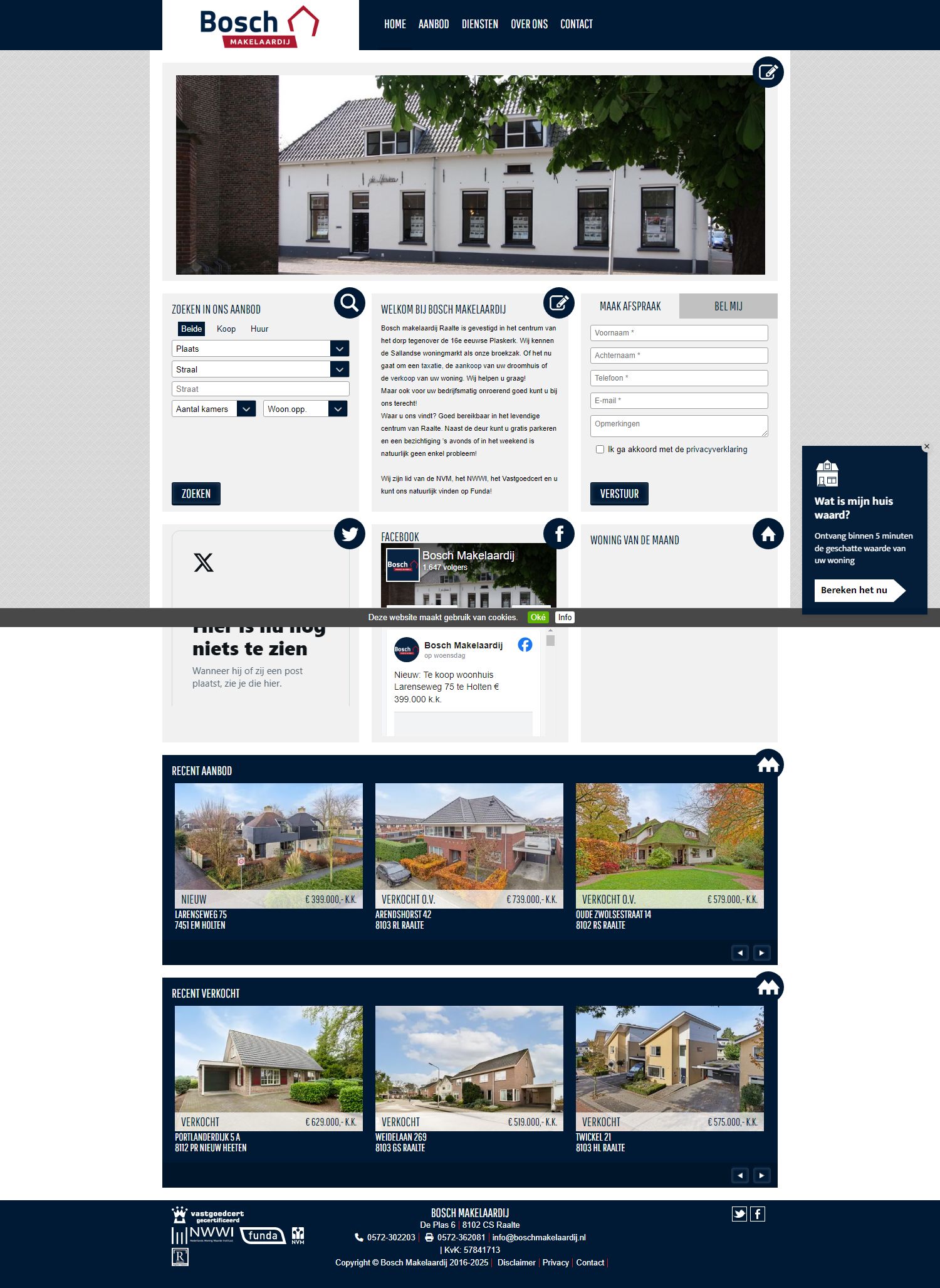 Screenshot van de website van www.boschmakelaardij.nl