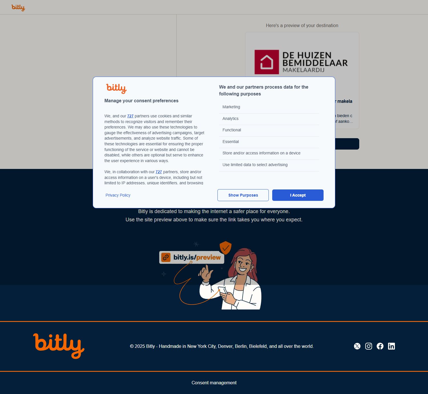 Screenshot van de website van bit.ly