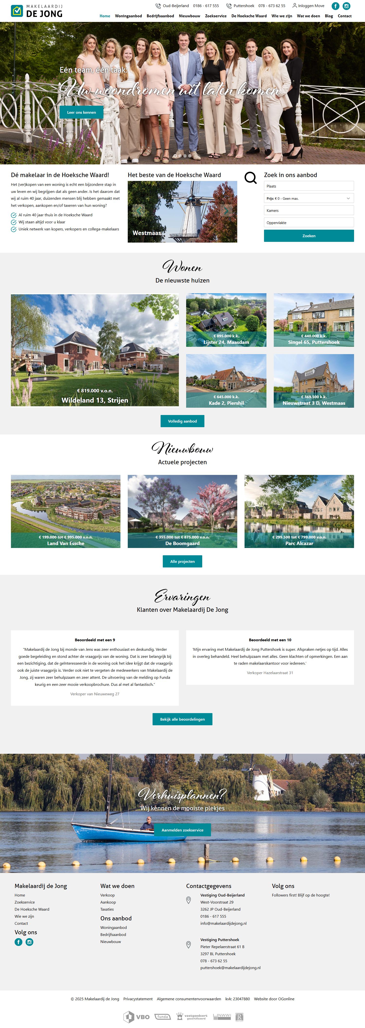 Screenshot van de website van www.makelaardijdejong.nl