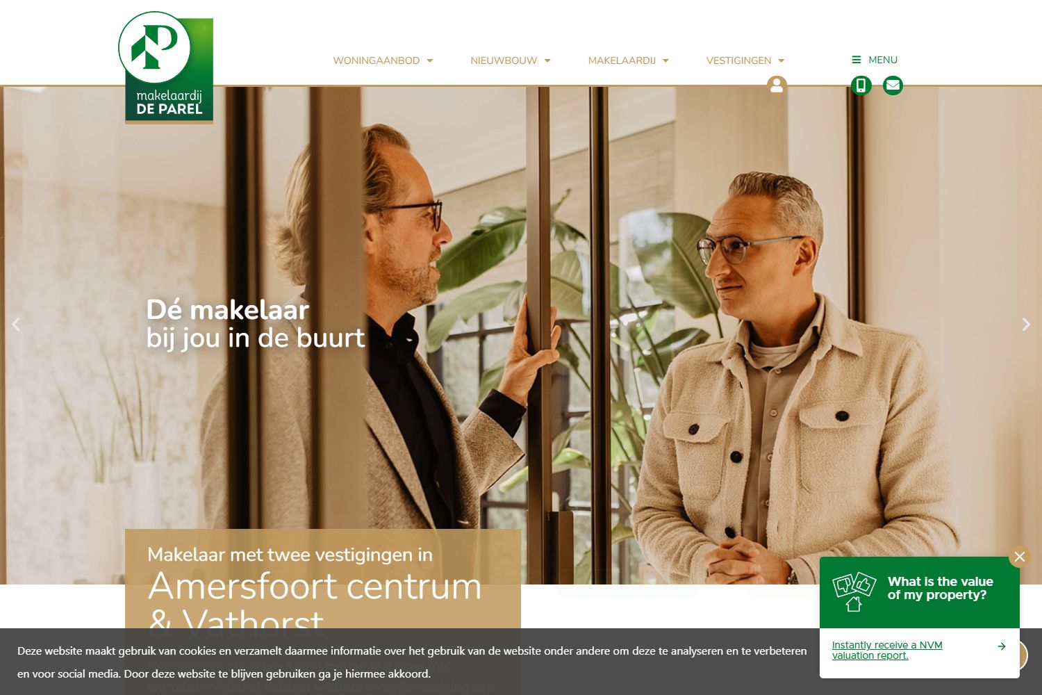 Screenshot van de website van www.makelaardijdeparel.nl