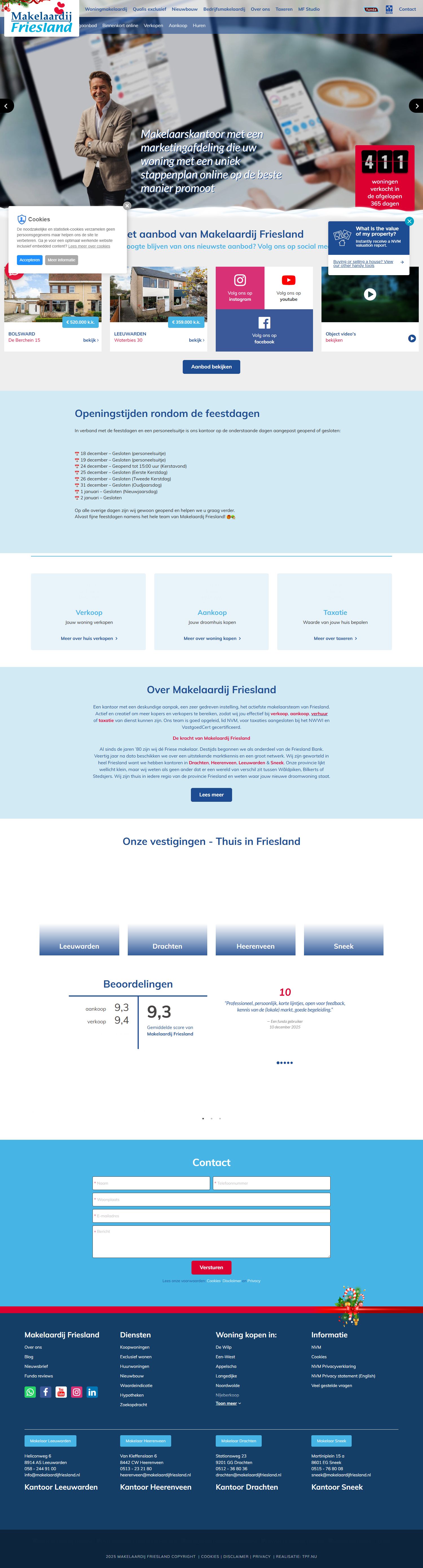 Screenshot of the website of www.makelaardijfriesland.nl