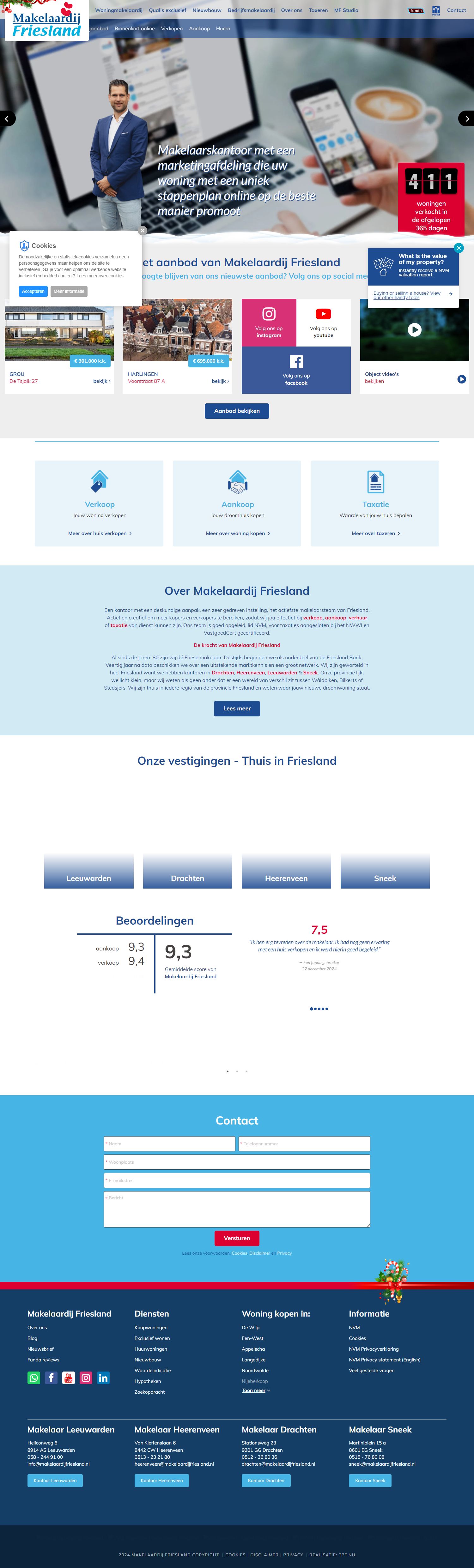 Screenshot van de website van makelaardijfriesland.nl